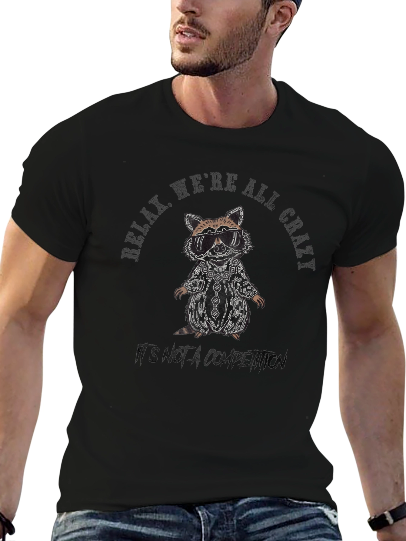 Relax Were All Crazy Raccoon Graphic Tee