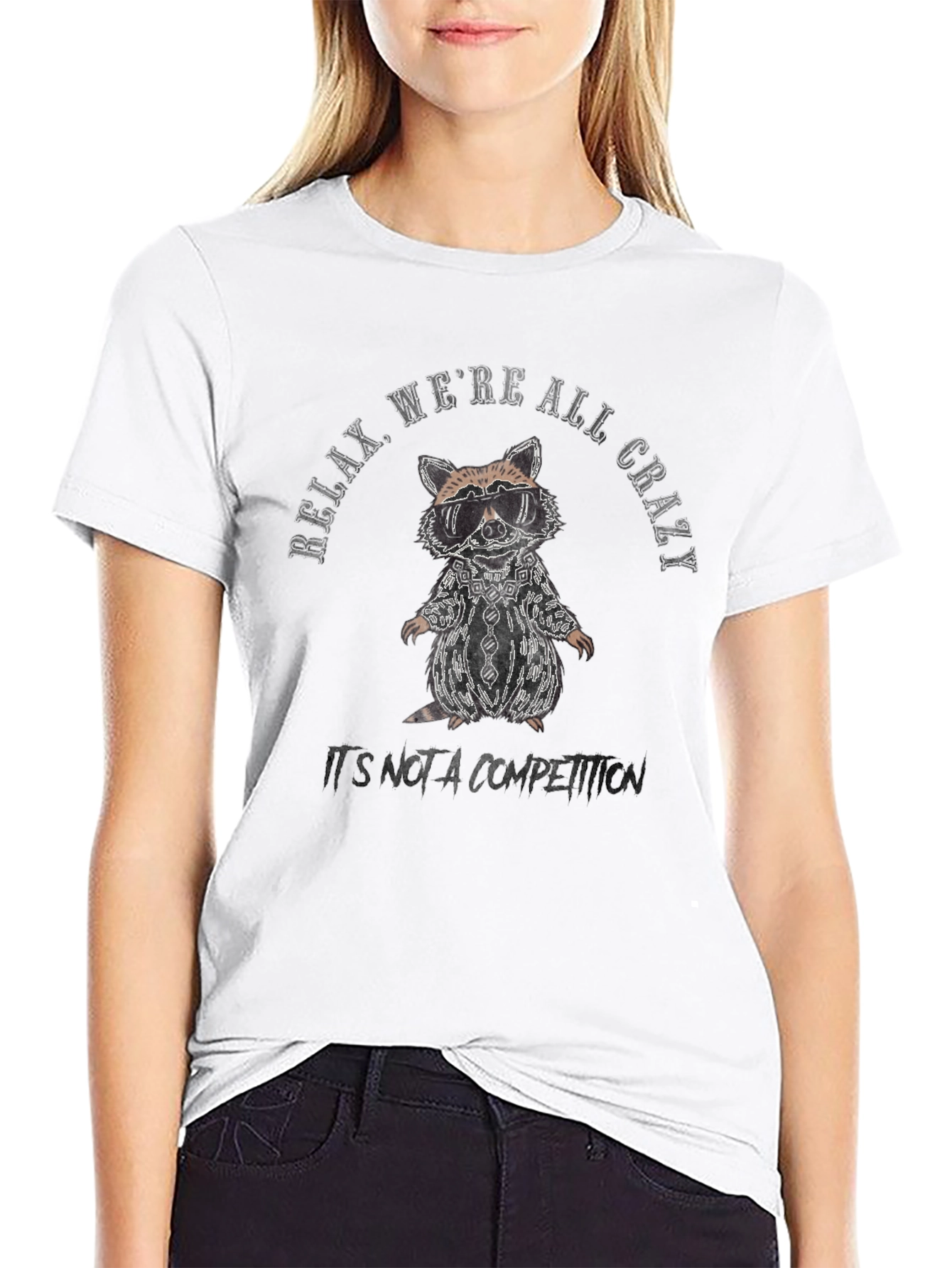 Relax Were All Crazy Raccoon Graphic Tee