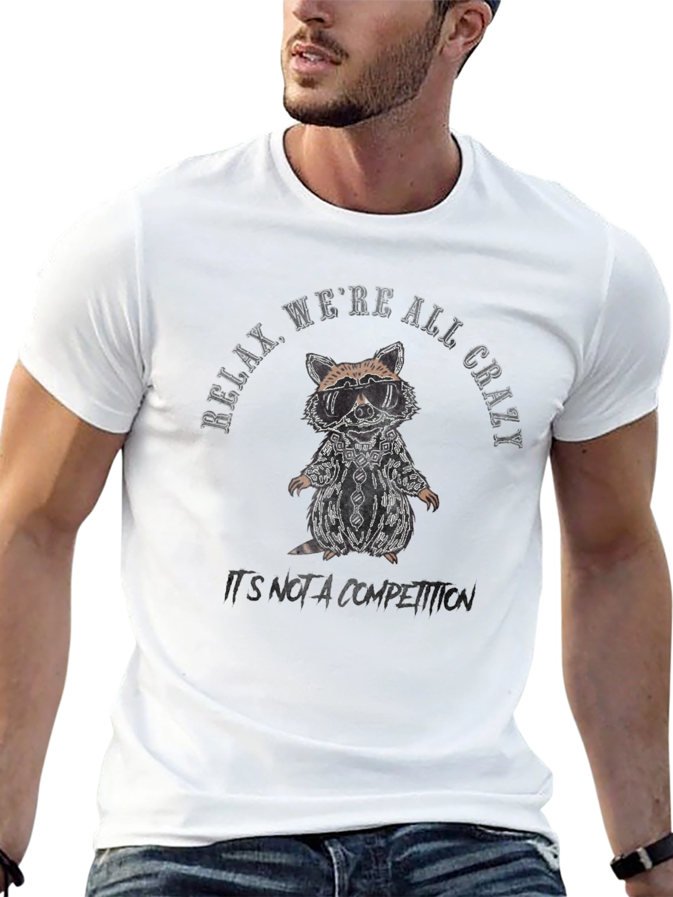 Relax Were All Crazy Raccoon Graphic Tee