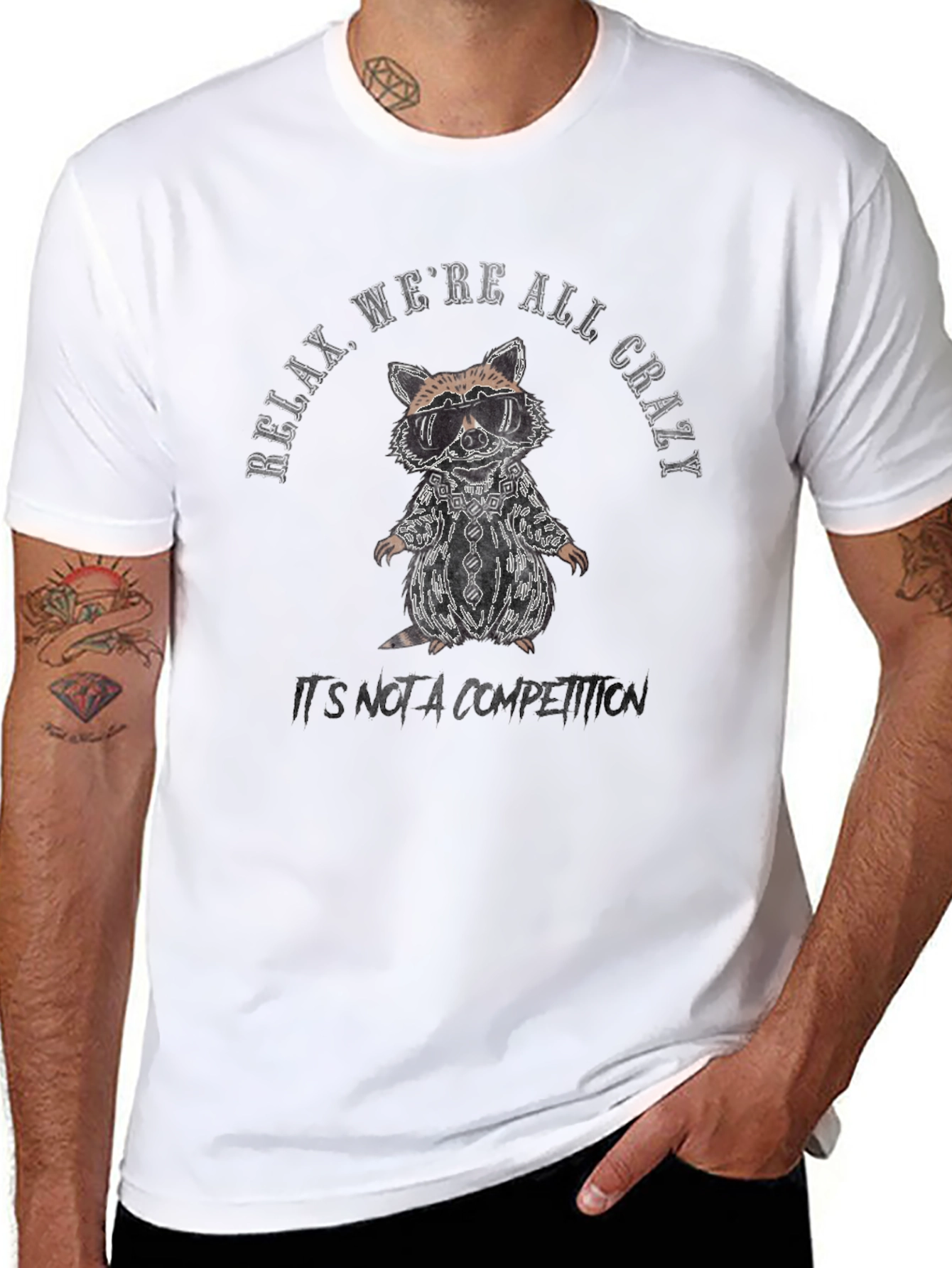 Relax Were All Crazy Raccoon Graphic Tee