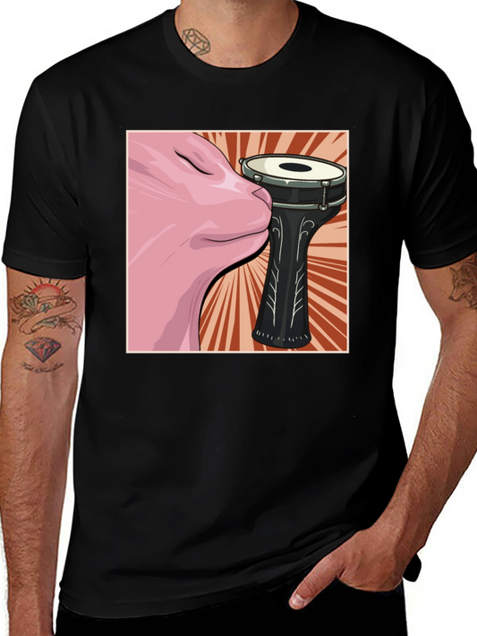 Cat Snuggling Darbuka Drum Graphic T-Shirt