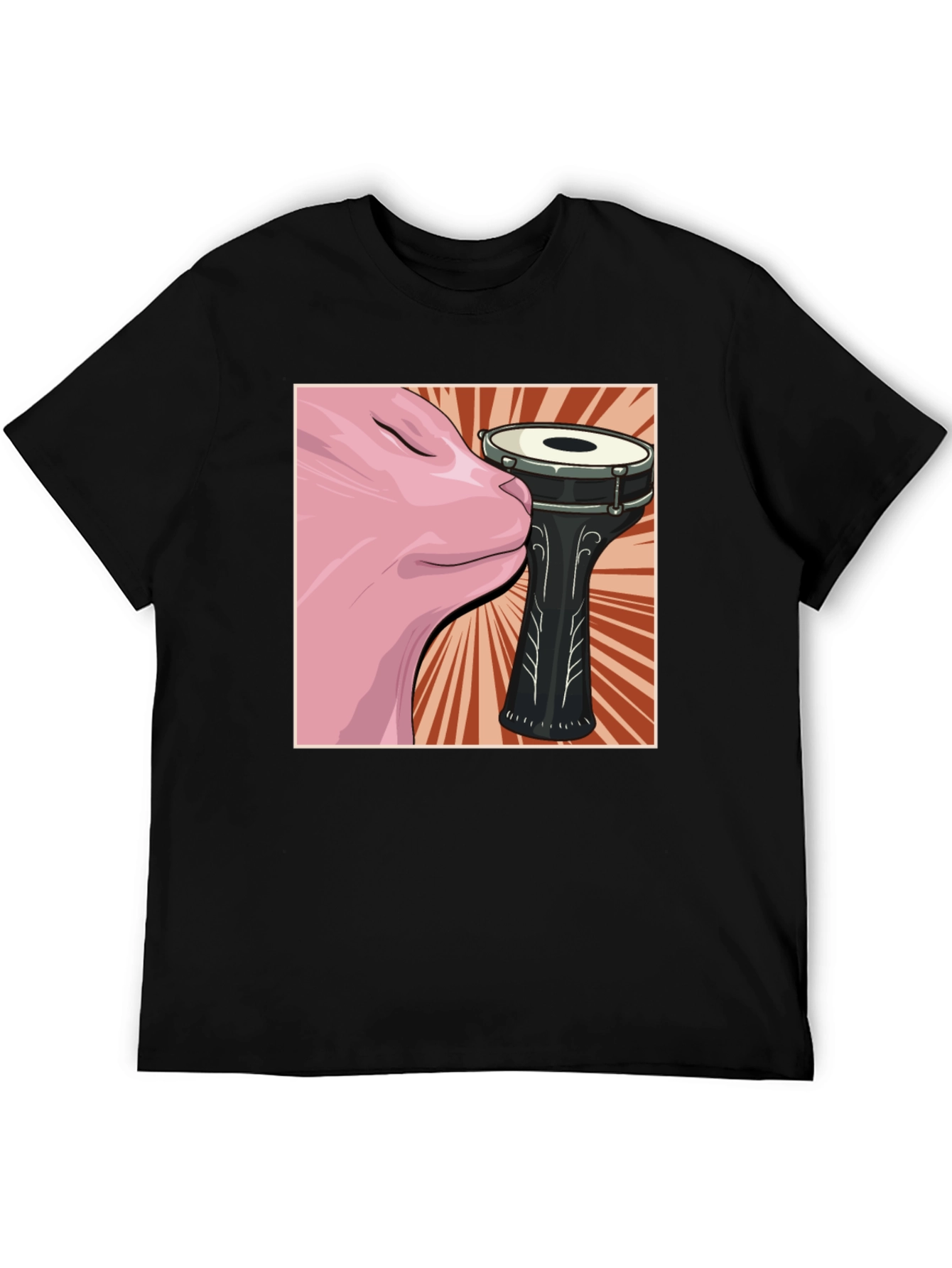Cat Snuggling Darbuka Drum Graphic T-Shirt