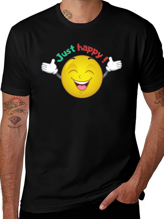 Just Happy Smiley Face Graphic Black T-Shirt