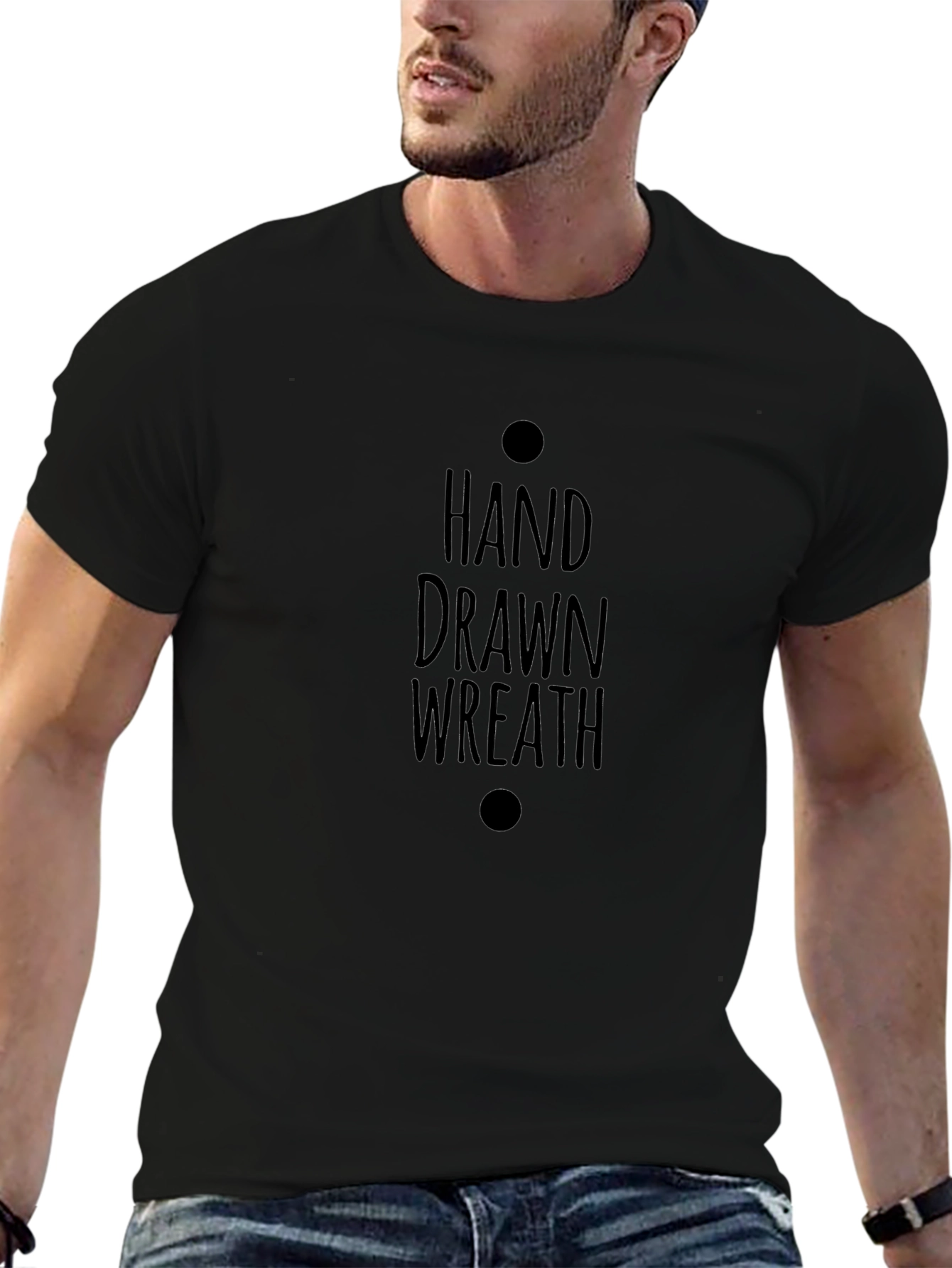 Hand Drawn Wreath Graphic Tee - Black T-Shirt