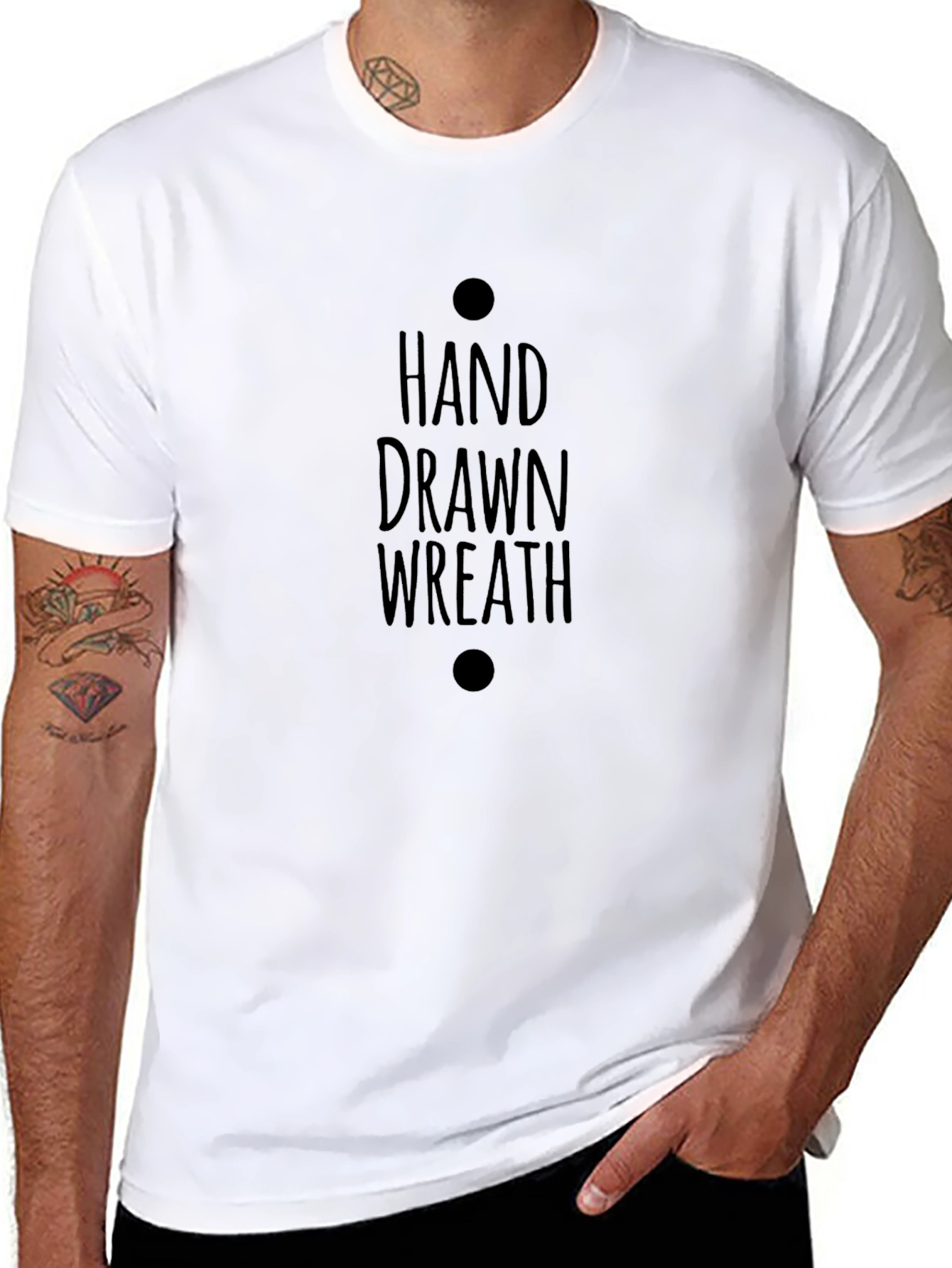 Hand Drawn Wreath Graphic Tee - Black T-Shirt