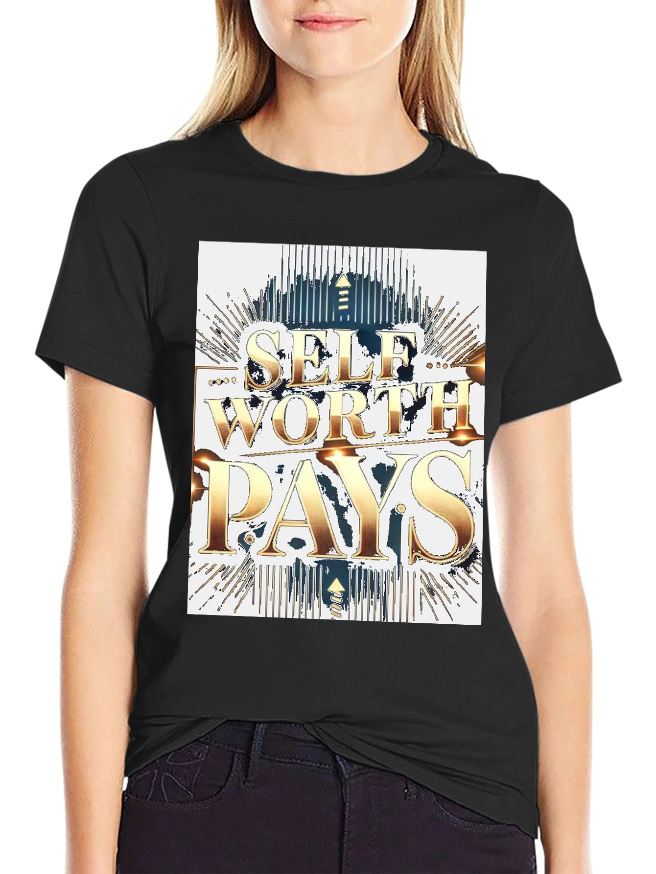 Self Worth Pays Black Graphic Tee