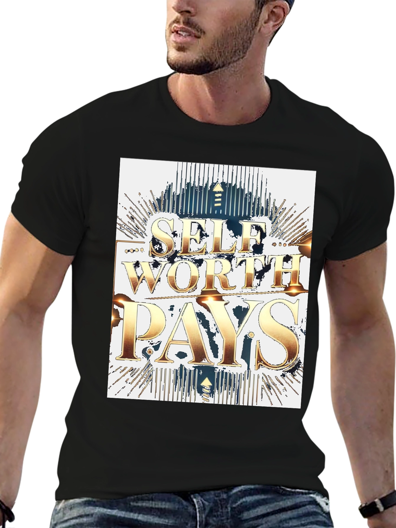 Self Worth Pays Black Graphic Tee