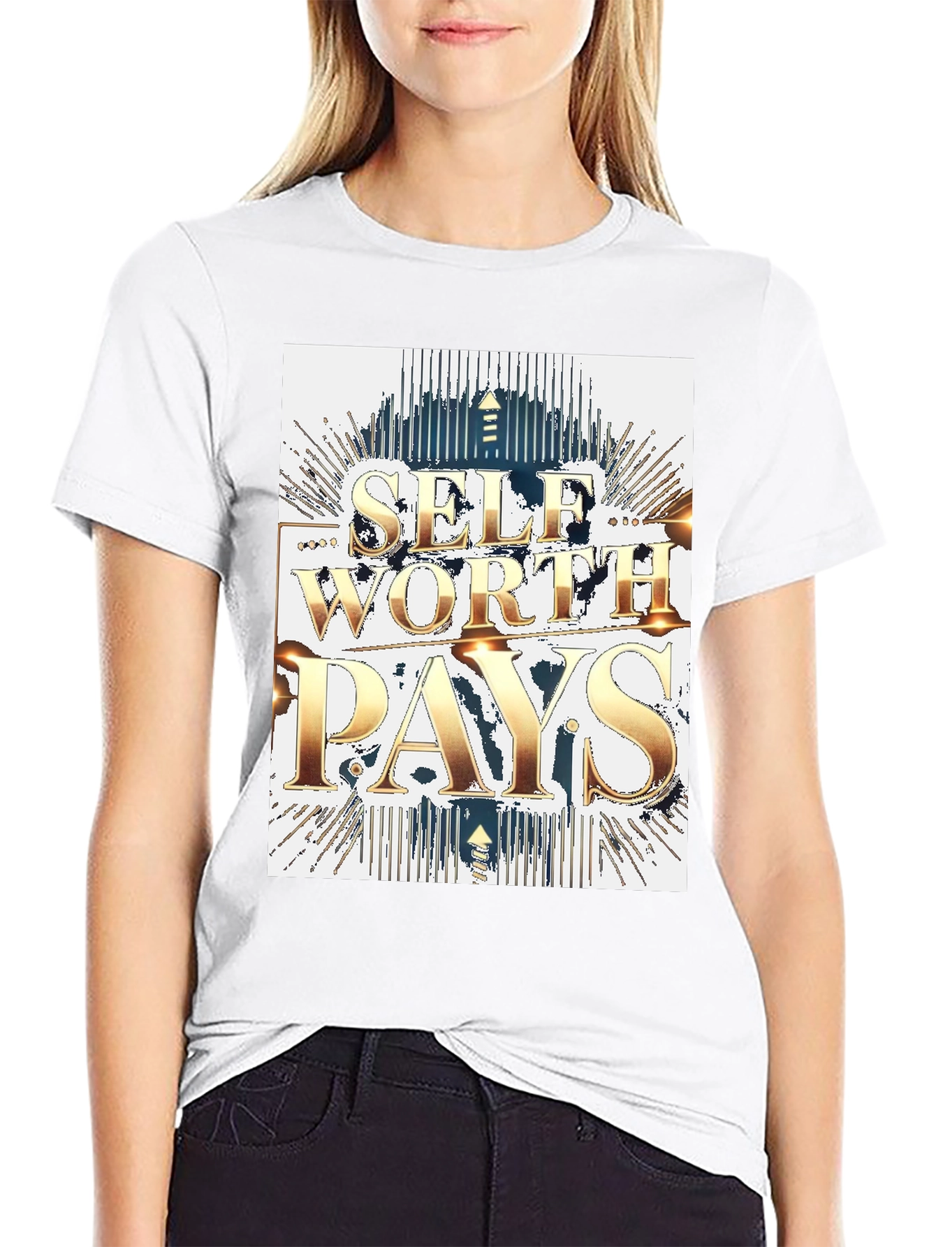 Self Worth Pays Black Graphic Tee