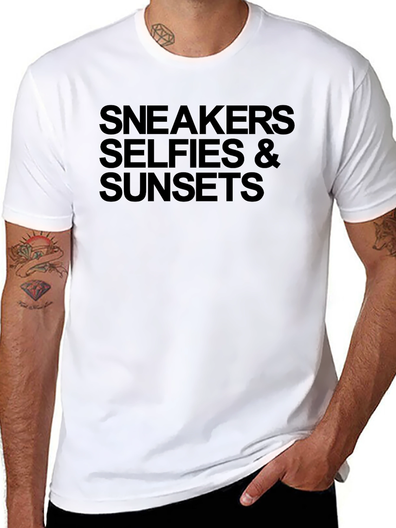 Sneakers Selfies Sunsets Black Graphic Tee
