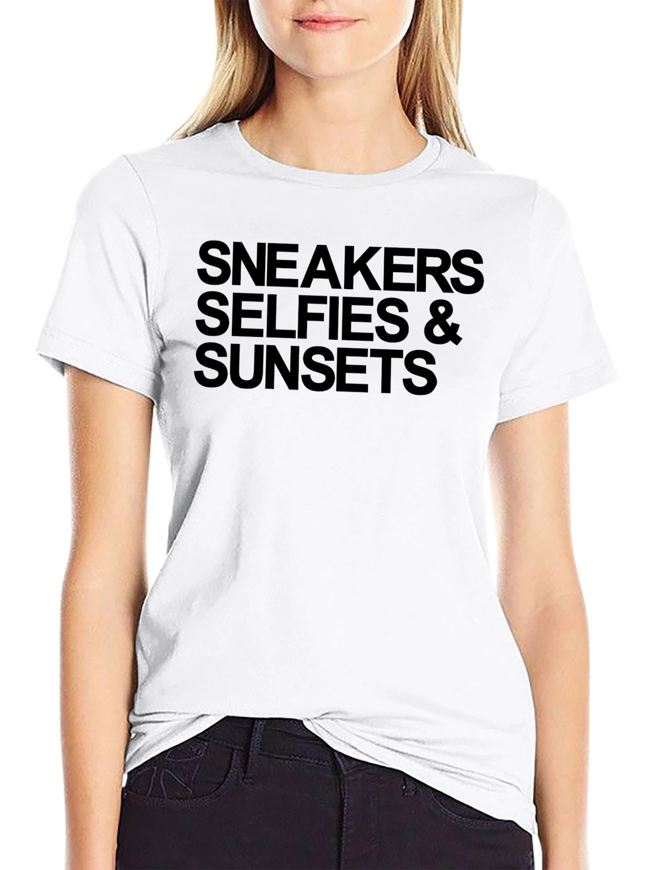 Sneakers Selfies Sunsets Black Graphic Tee