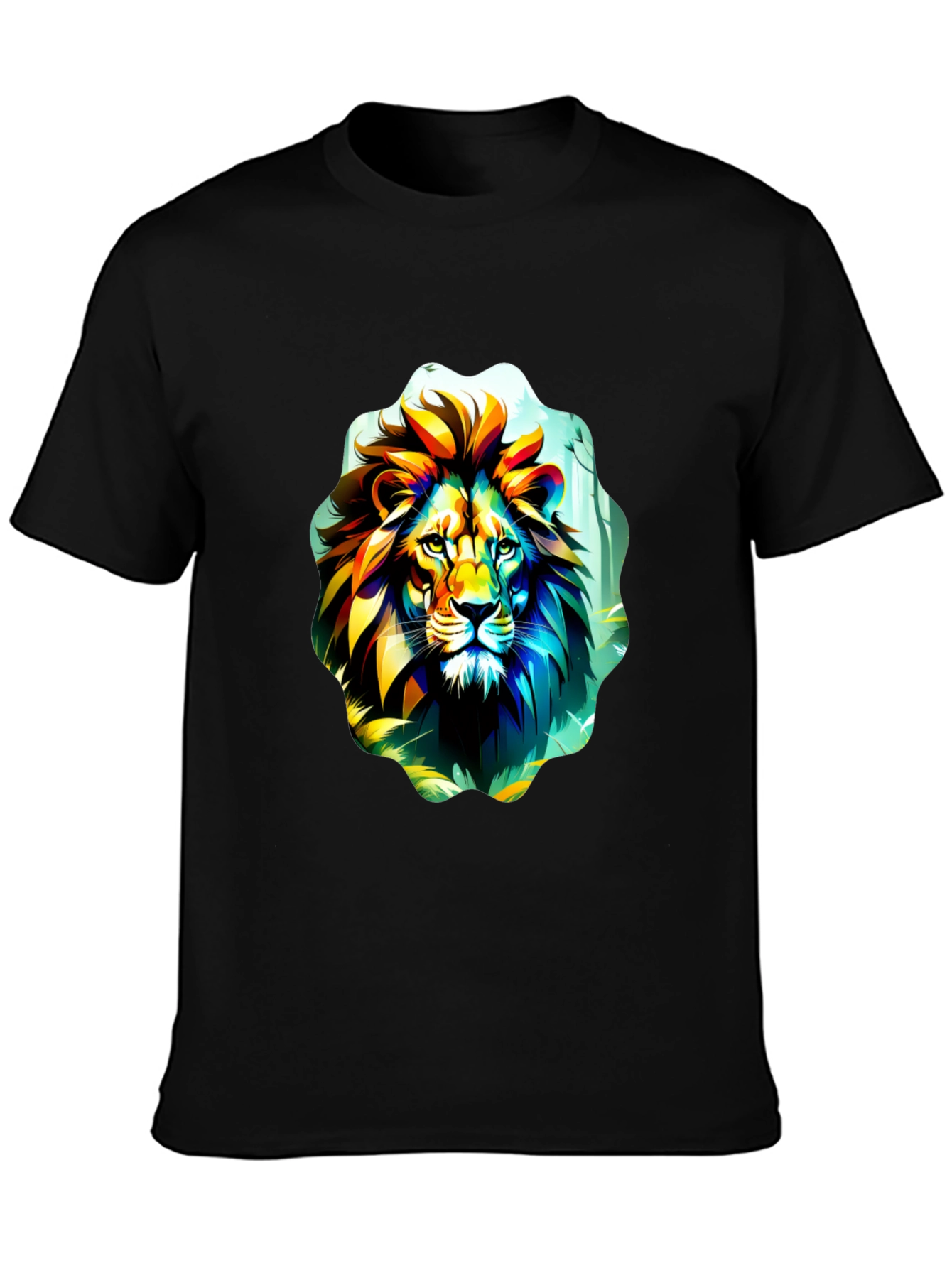 Vibrant Lion Graphic Tee - Black Cotton T-Shirt