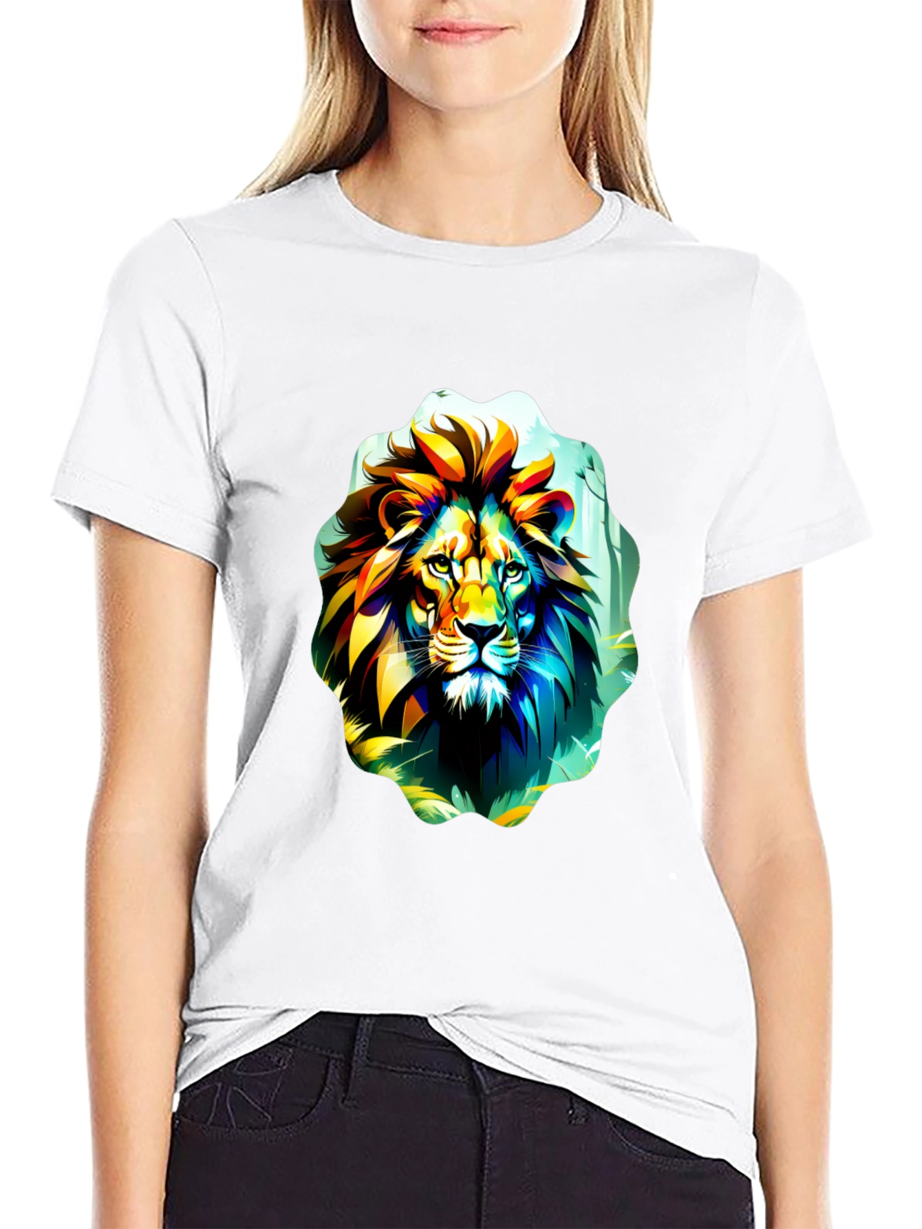 Vibrant Lion Graphic Tee - Black Cotton T-Shirt