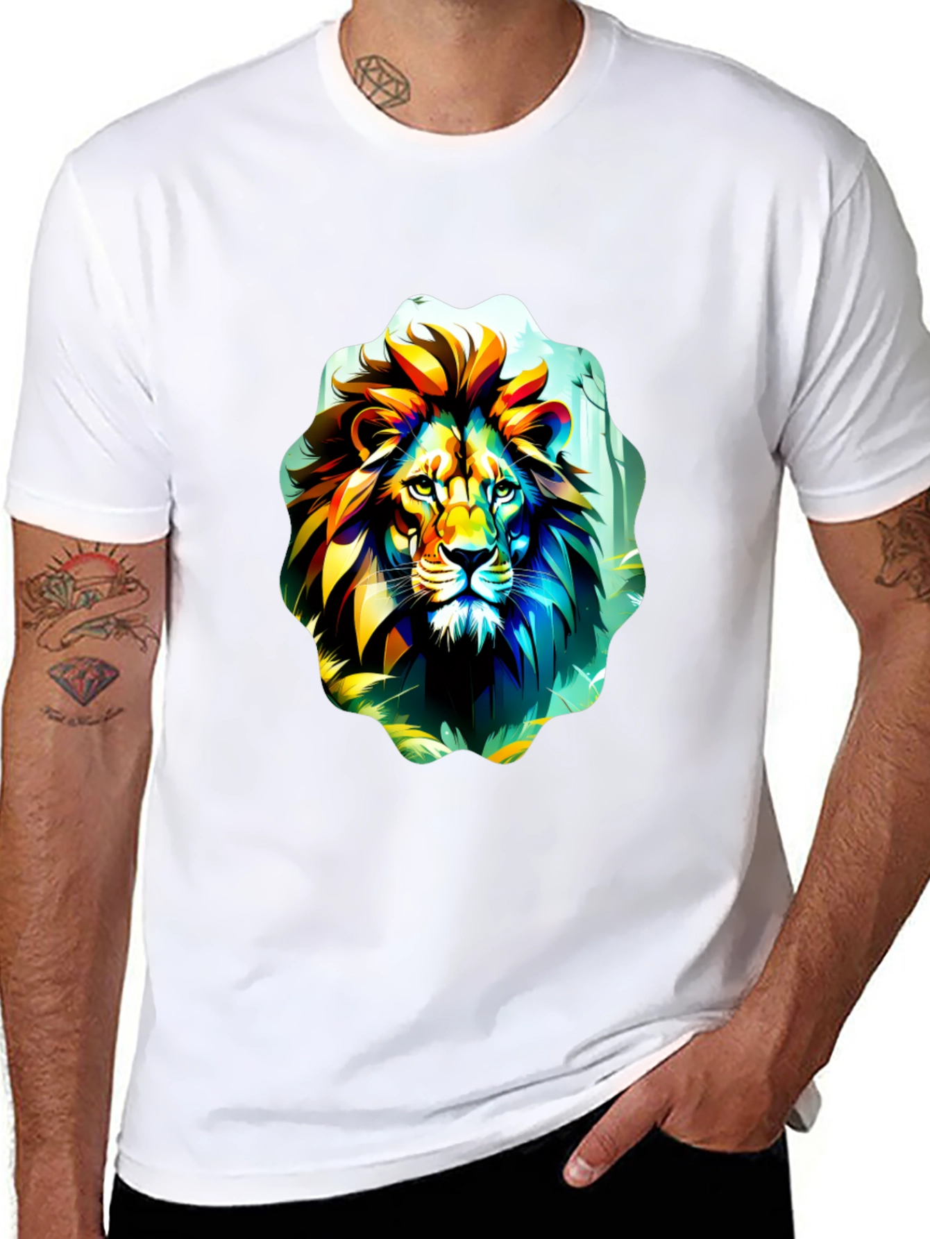 Vibrant Lion Graphic Tee - Black Cotton T-Shirt