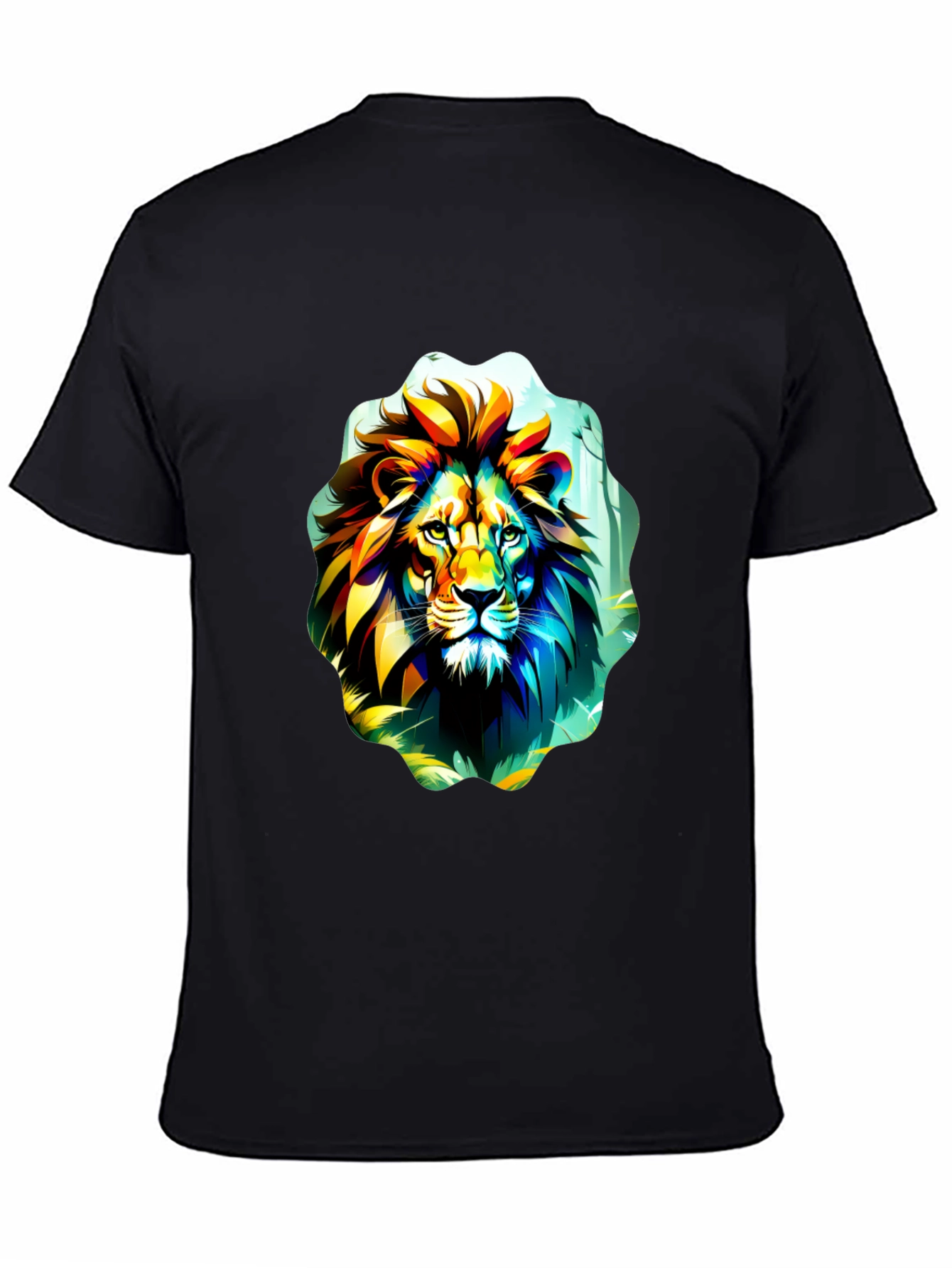 Vibrant Lion Graphic Tee - Black Cotton T-Shirt