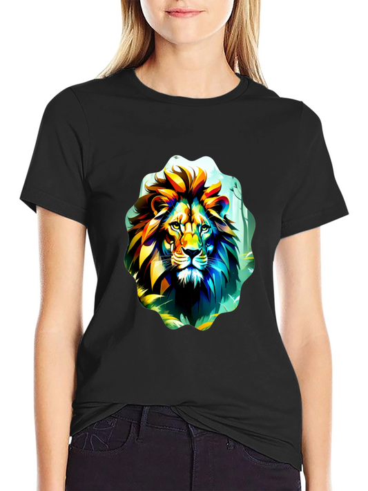 Vibrant Lion Graphic Tee - Black Cotton T-Shirt