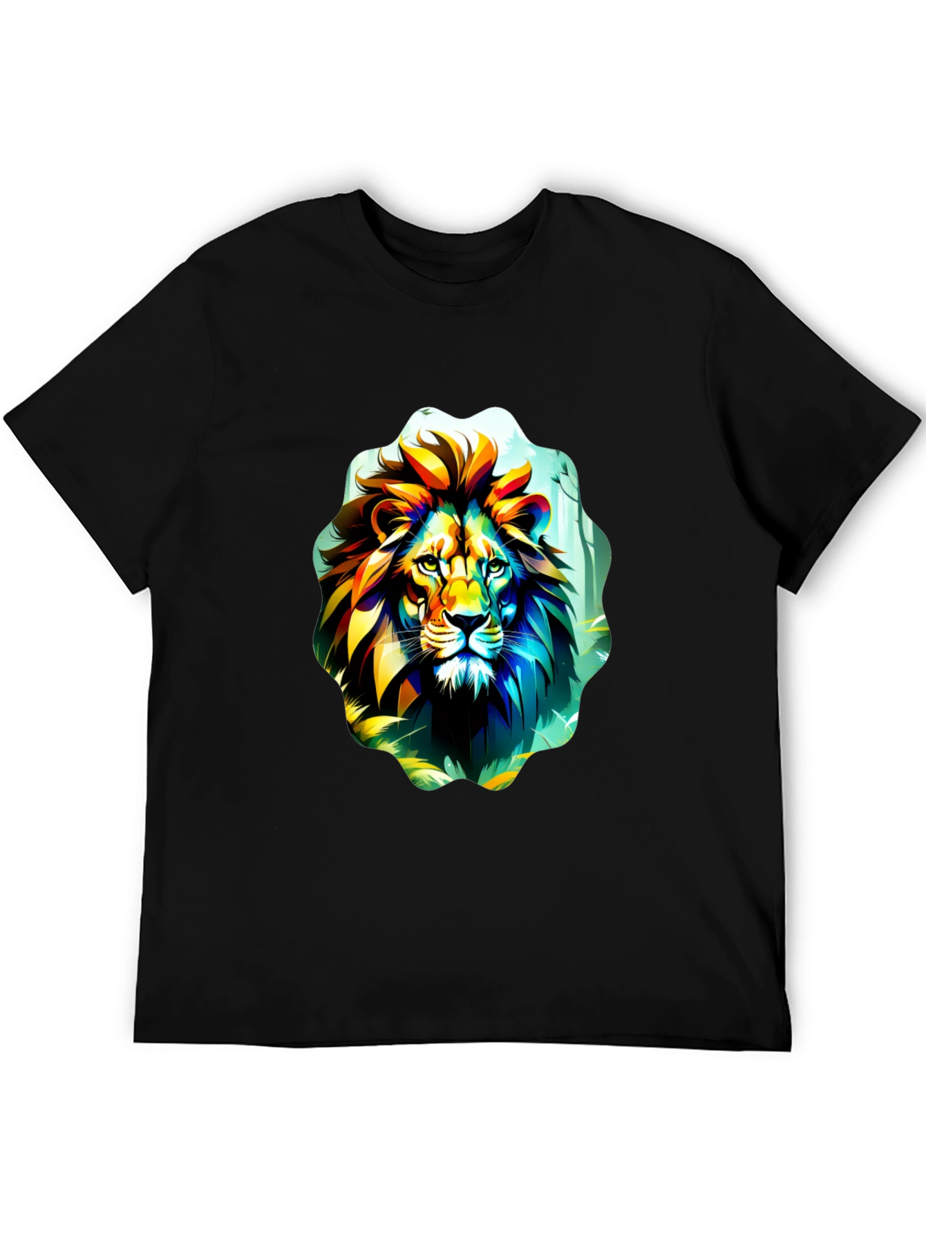 Vibrant Lion Graphic Tee - Black Cotton T-Shirt