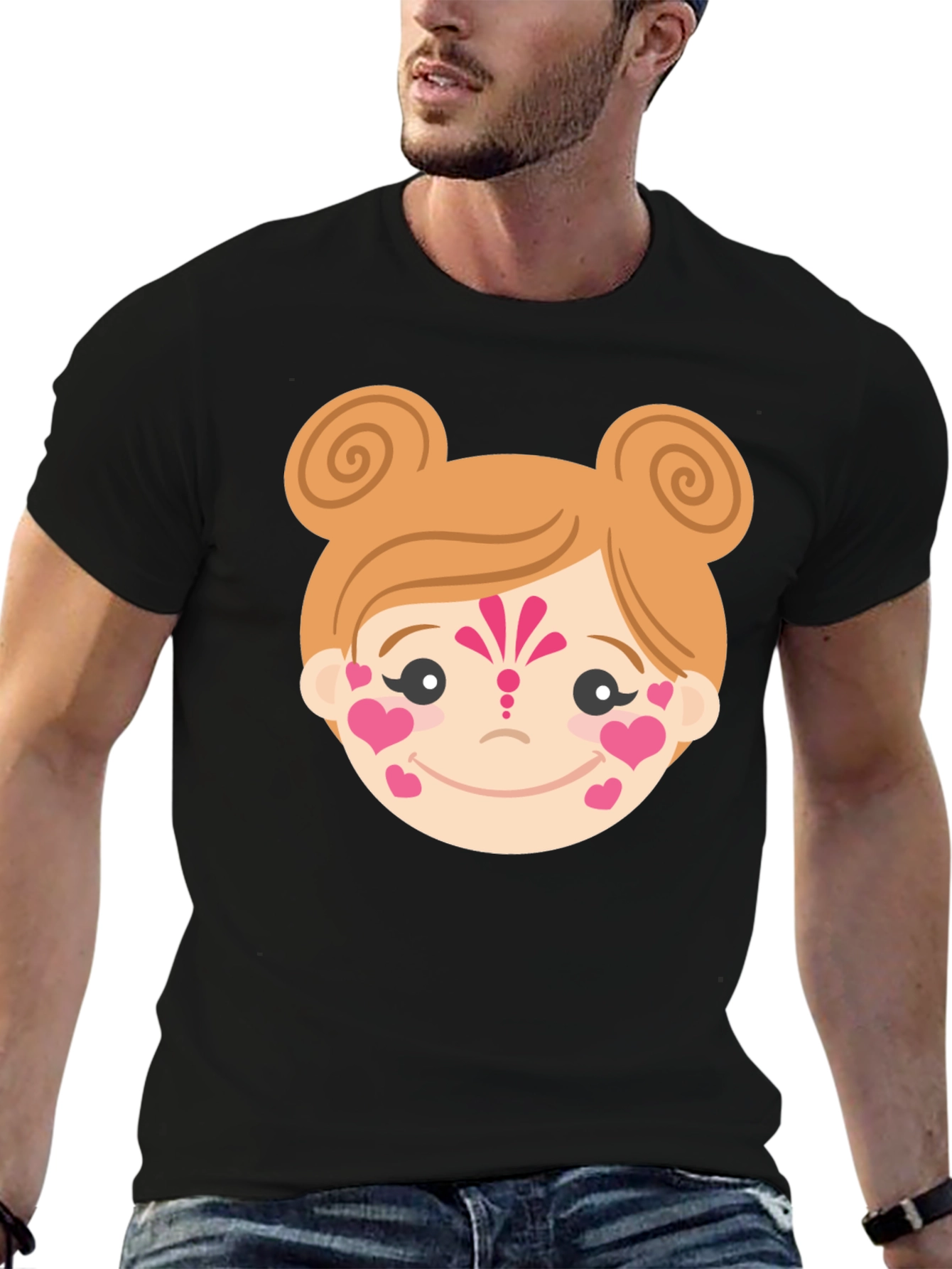Heart Face Girl Black T-Shirt