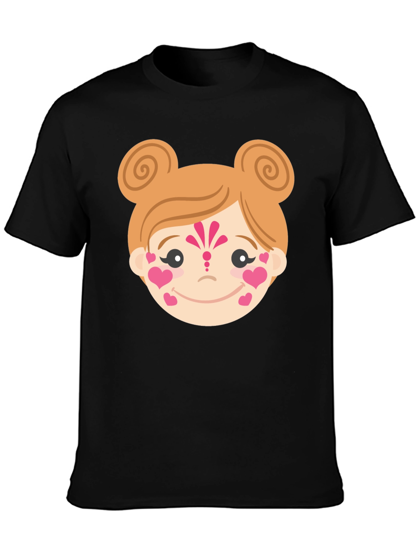 Heart Face Girl Black T-Shirt