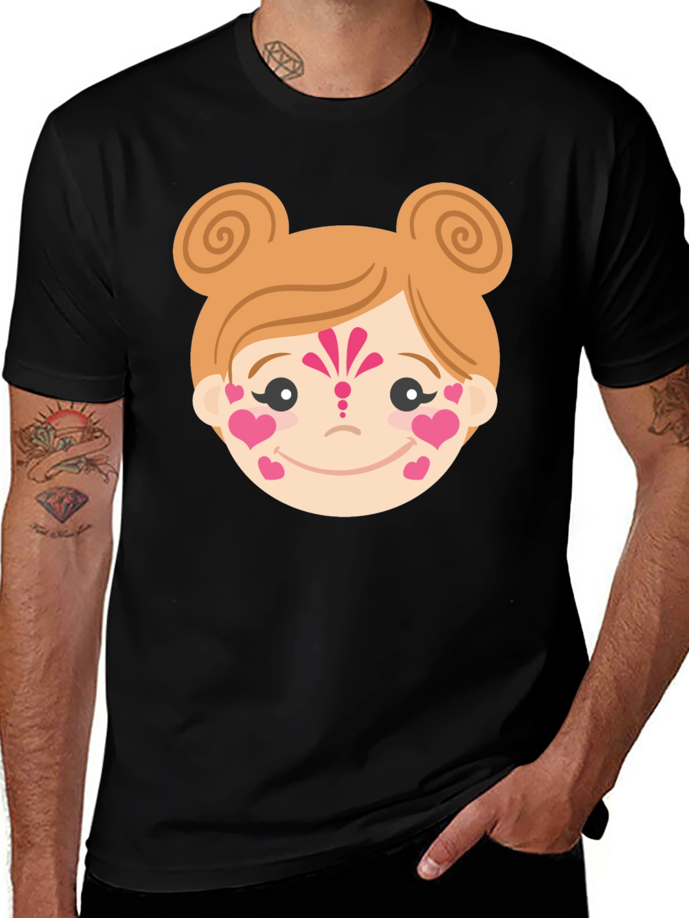 Heart Face Girl Black T-Shirt