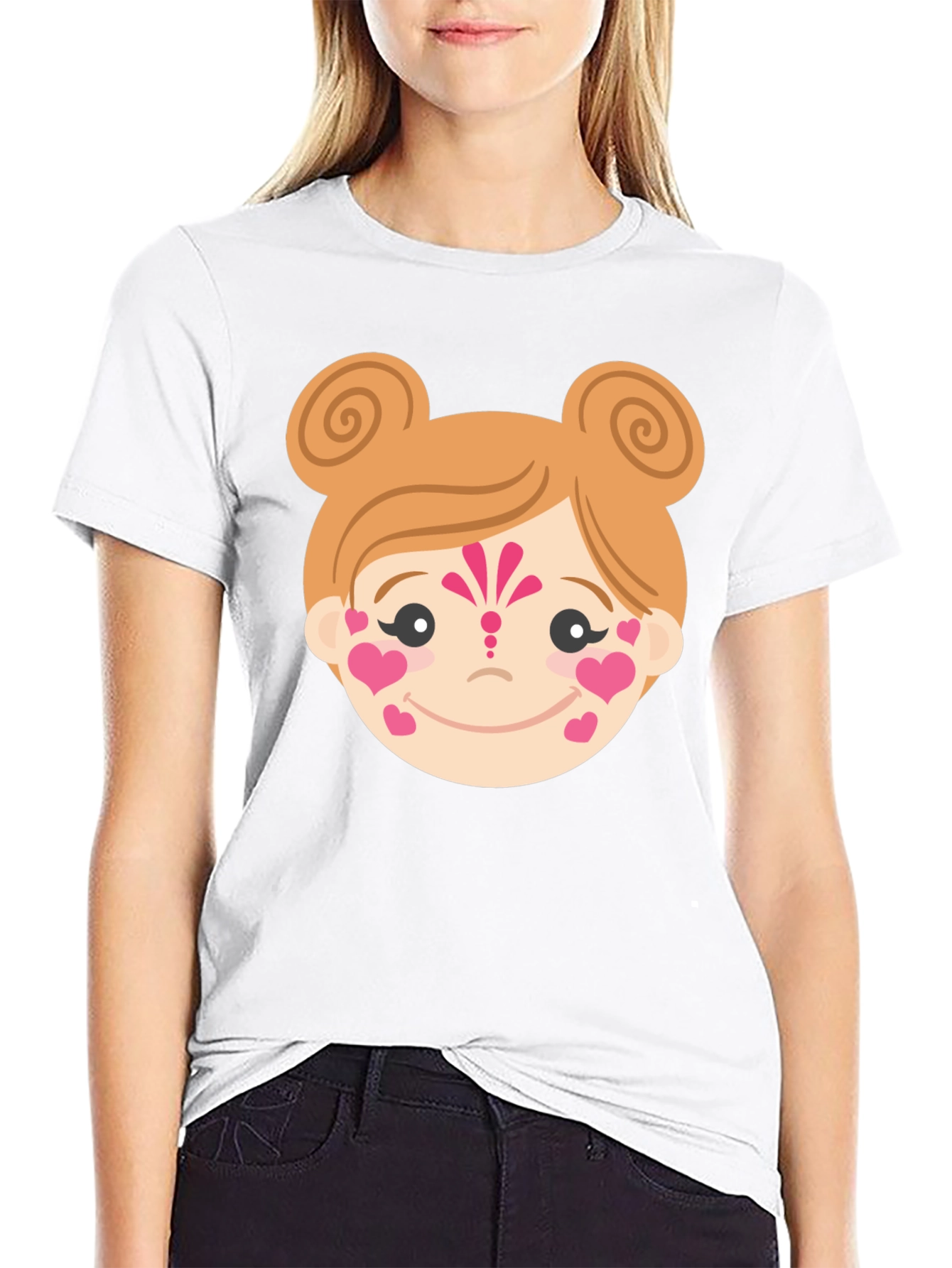 Heart Face Girl Black T-Shirt