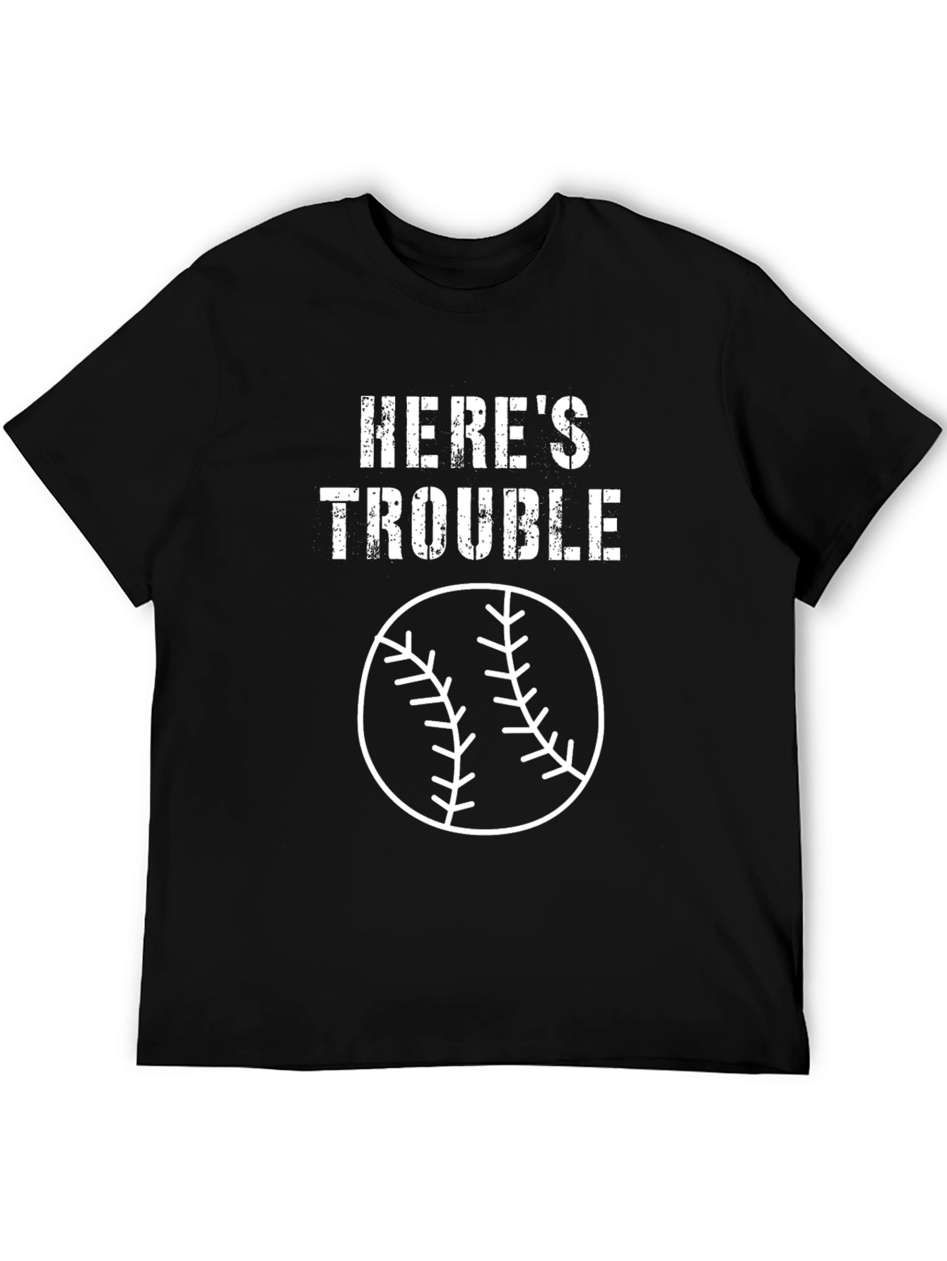 Heres Trouble Baseball Graphic Tee