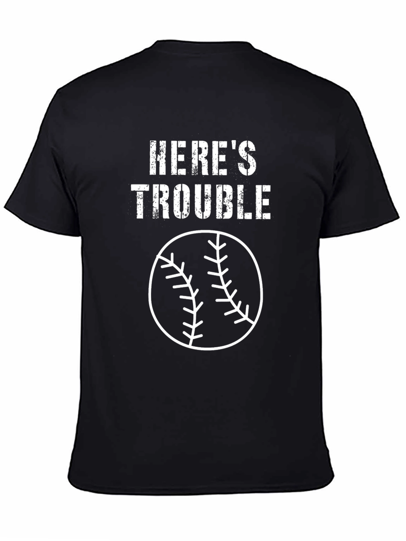Heres Trouble Baseball Graphic Tee