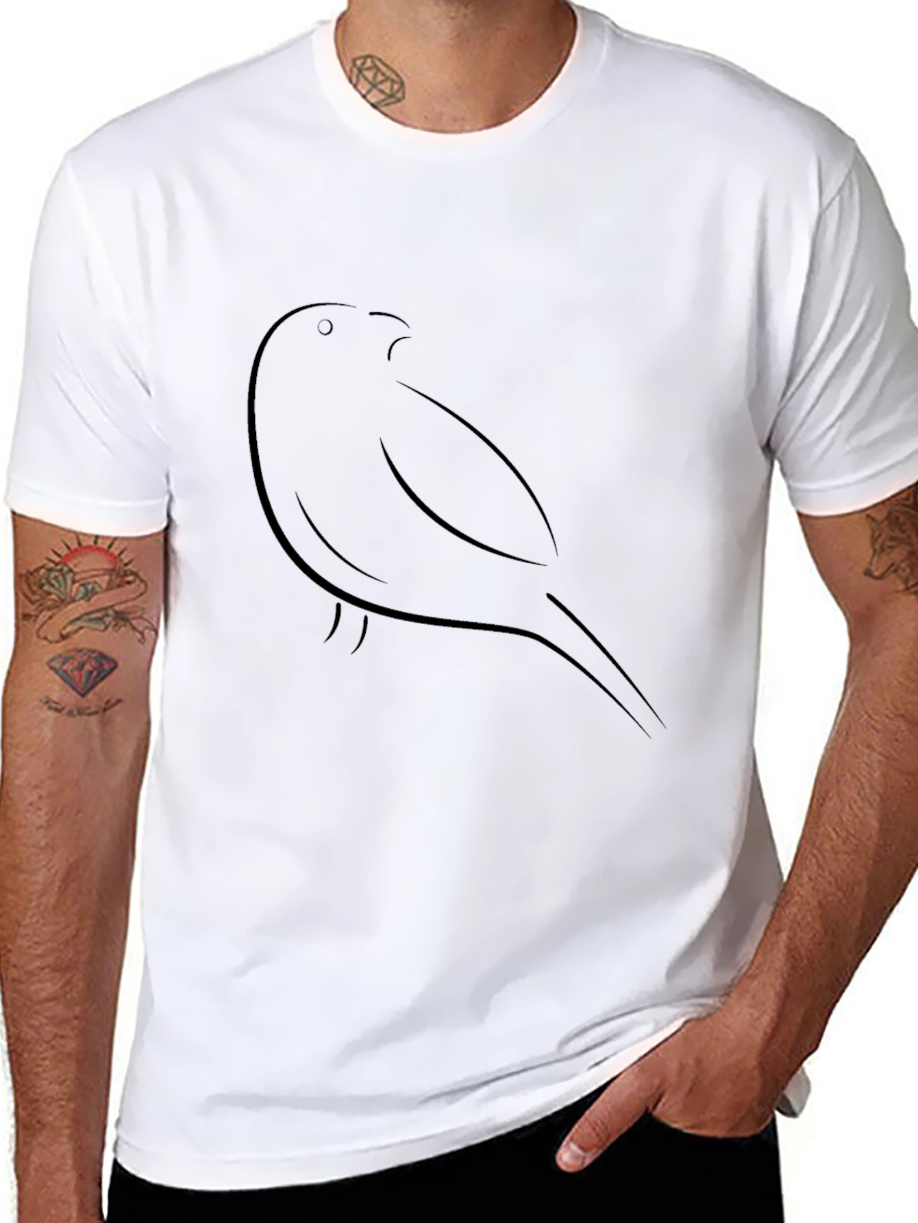 Minimalist Bird Outline Black T-Shirt
