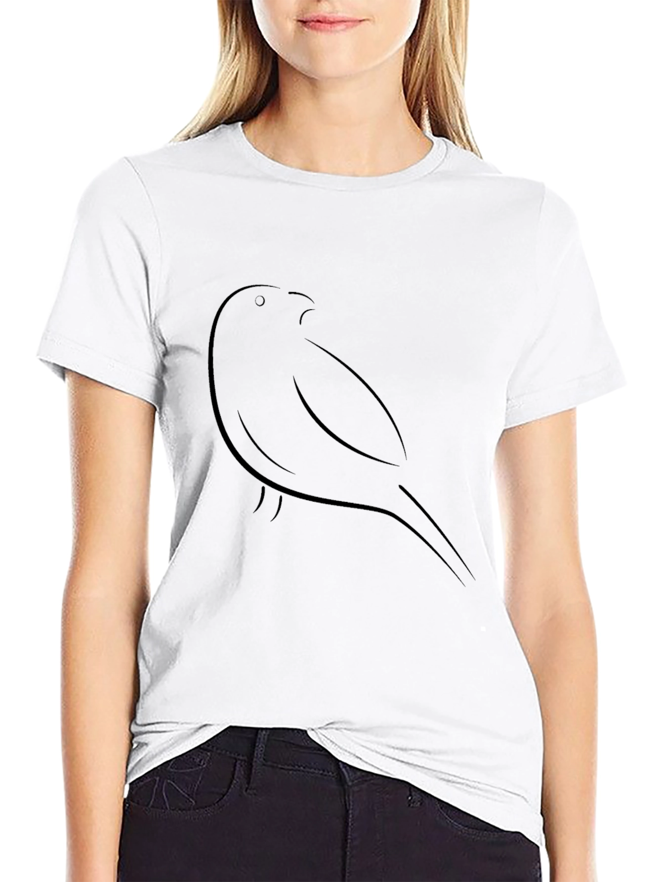 Minimalist Bird Outline Black T-Shirt