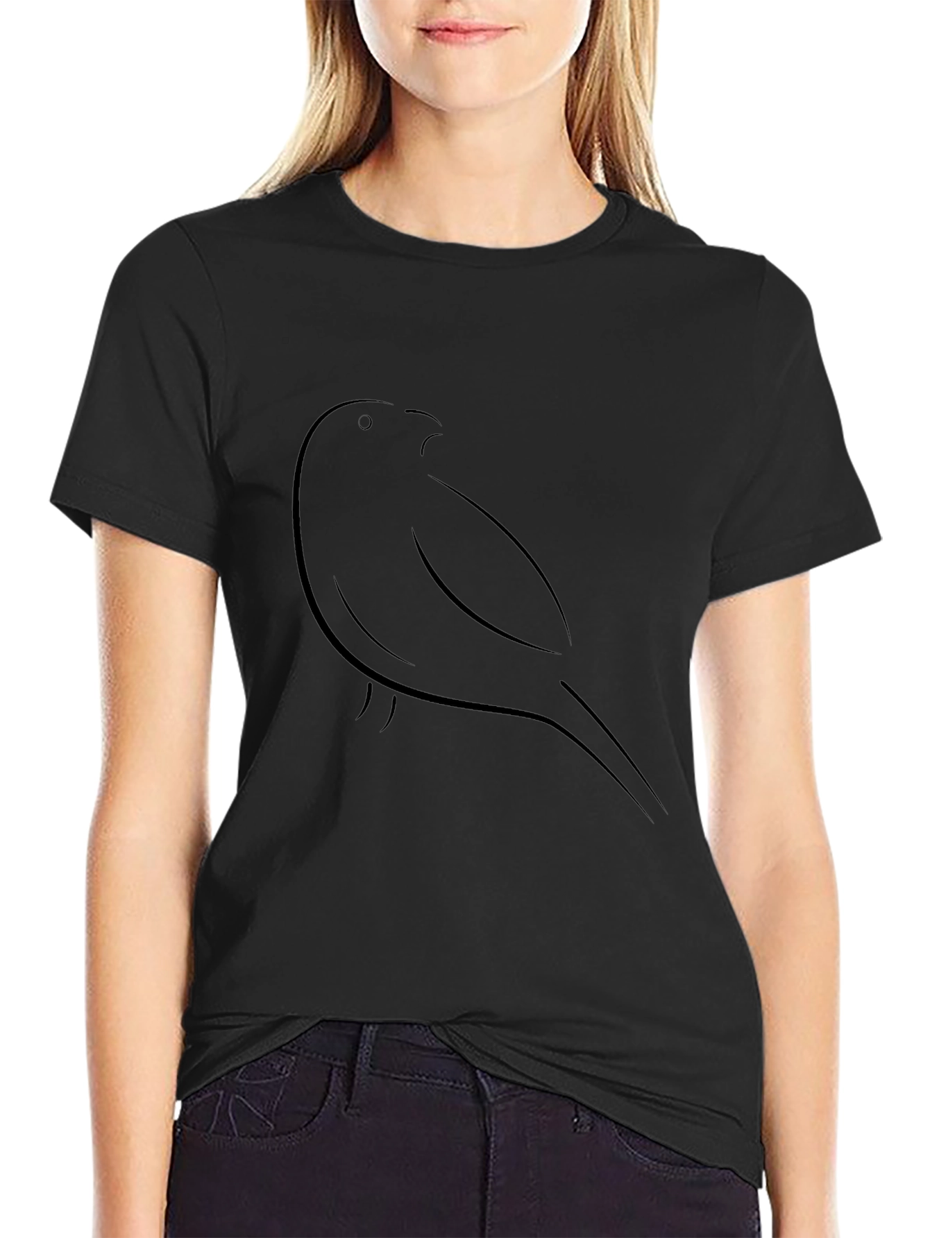 Minimalist Bird Outline Black T-Shirt