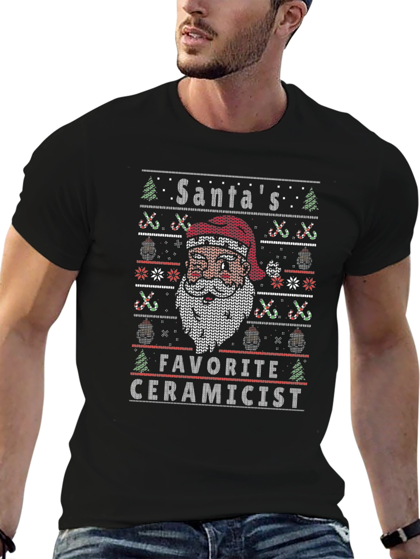 Santas Favorite Ceramicist Ugly Christmas Knit T-Shirt