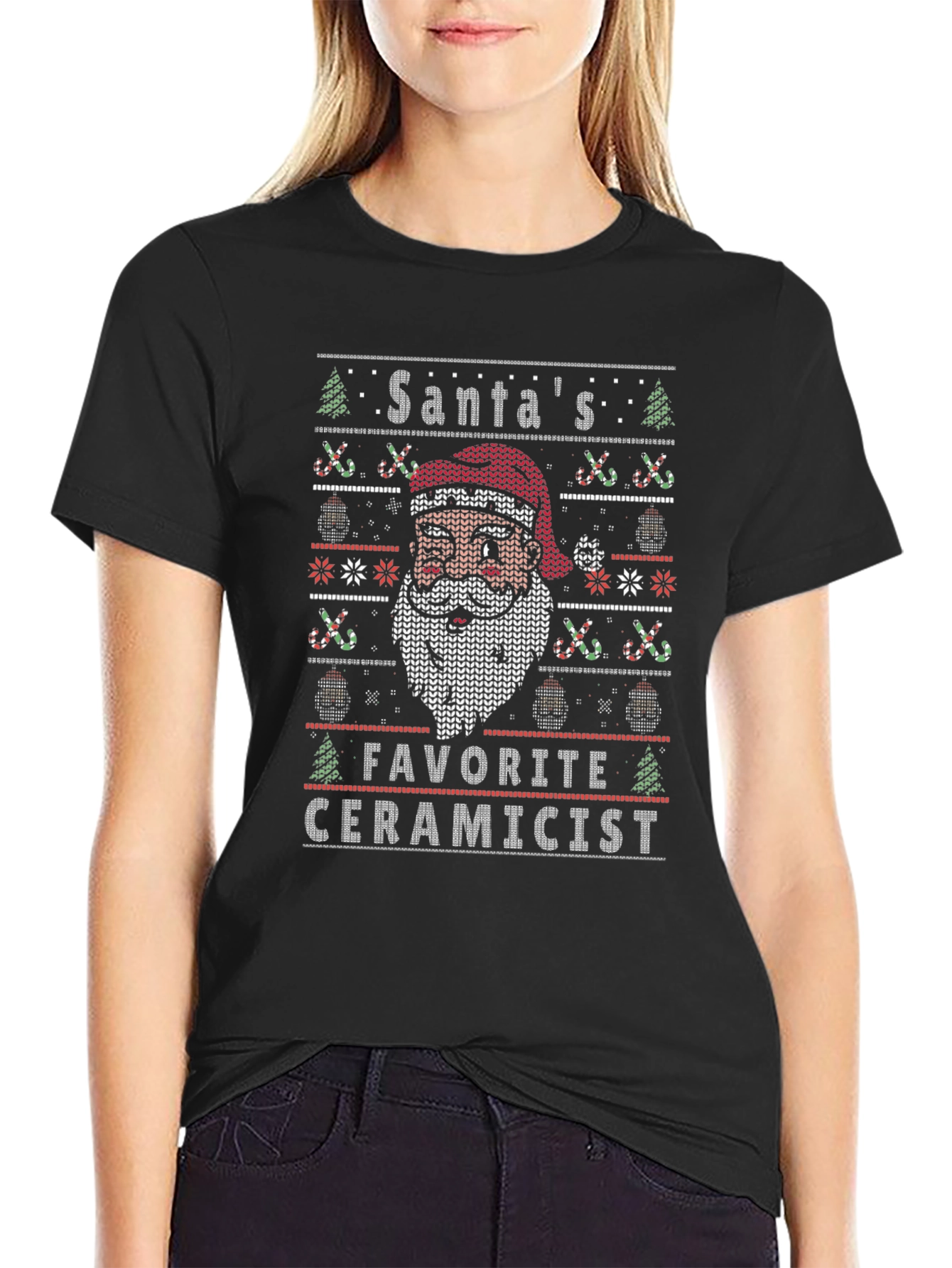 Santas Favorite Ceramicist Ugly Christmas Knit T-Shirt
