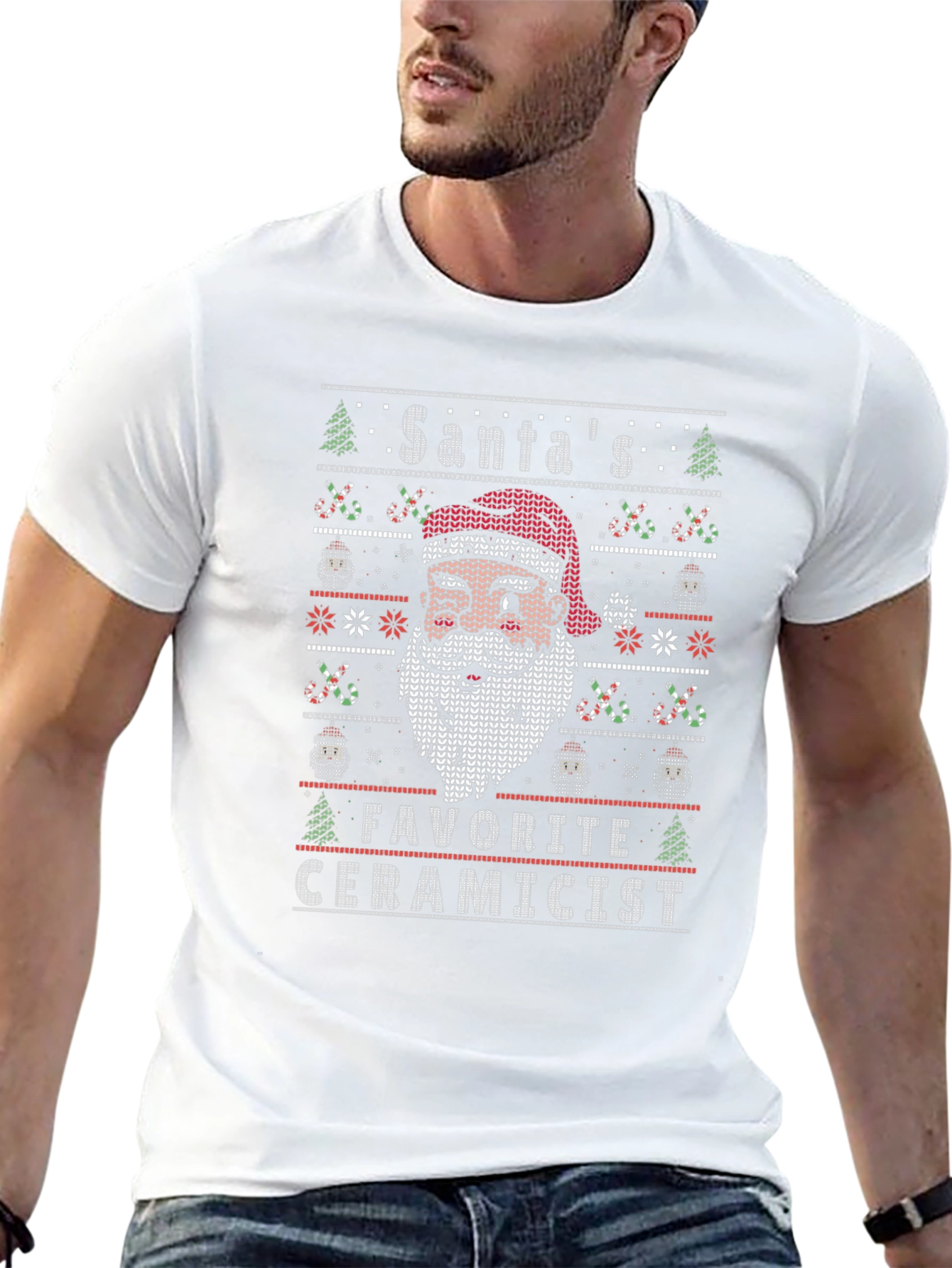 Santas Favorite Ceramicist Ugly Christmas Knit T-Shirt