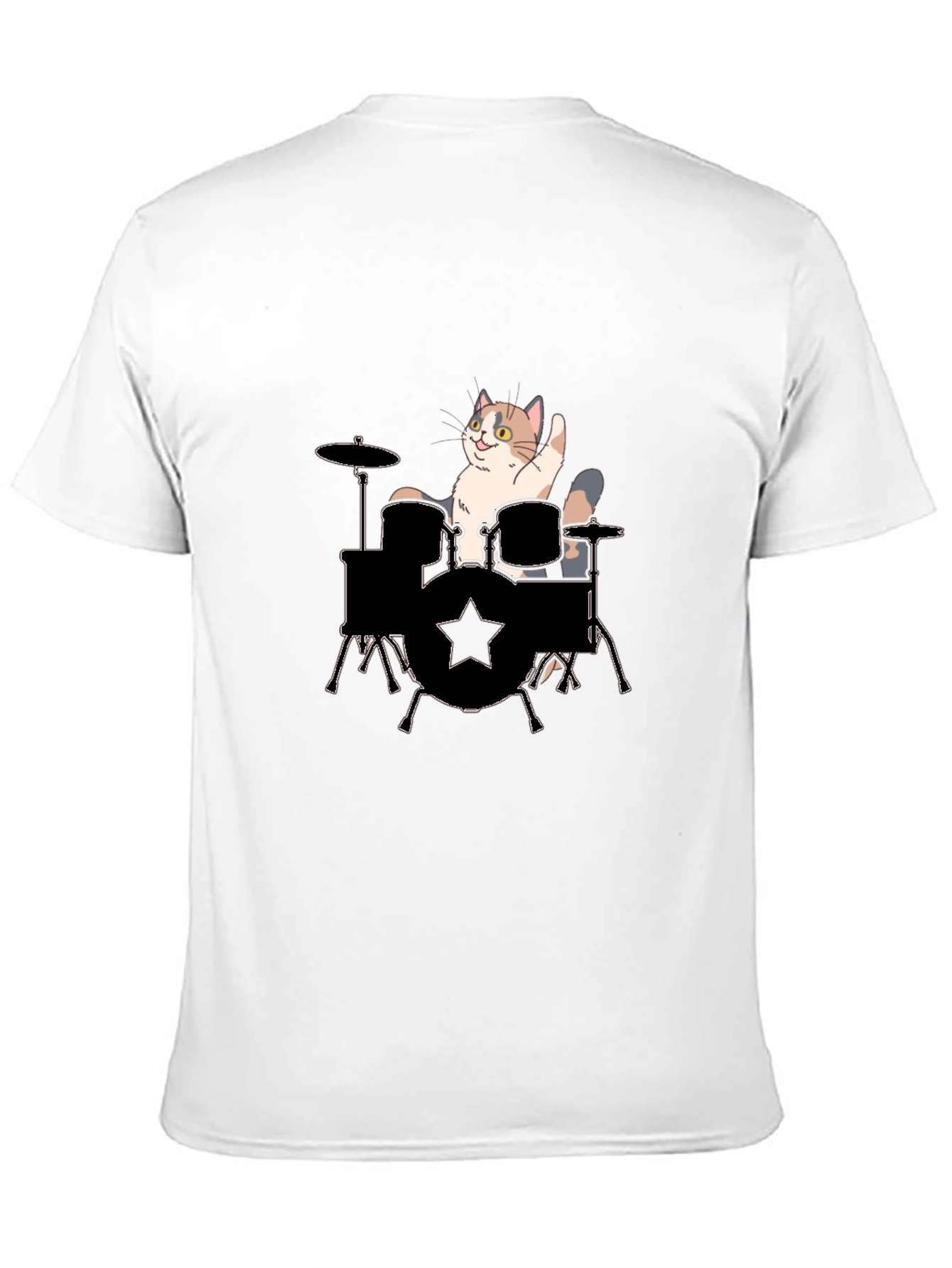 Cat Drummer Graphic Tee - Black Cotton T-Shirt