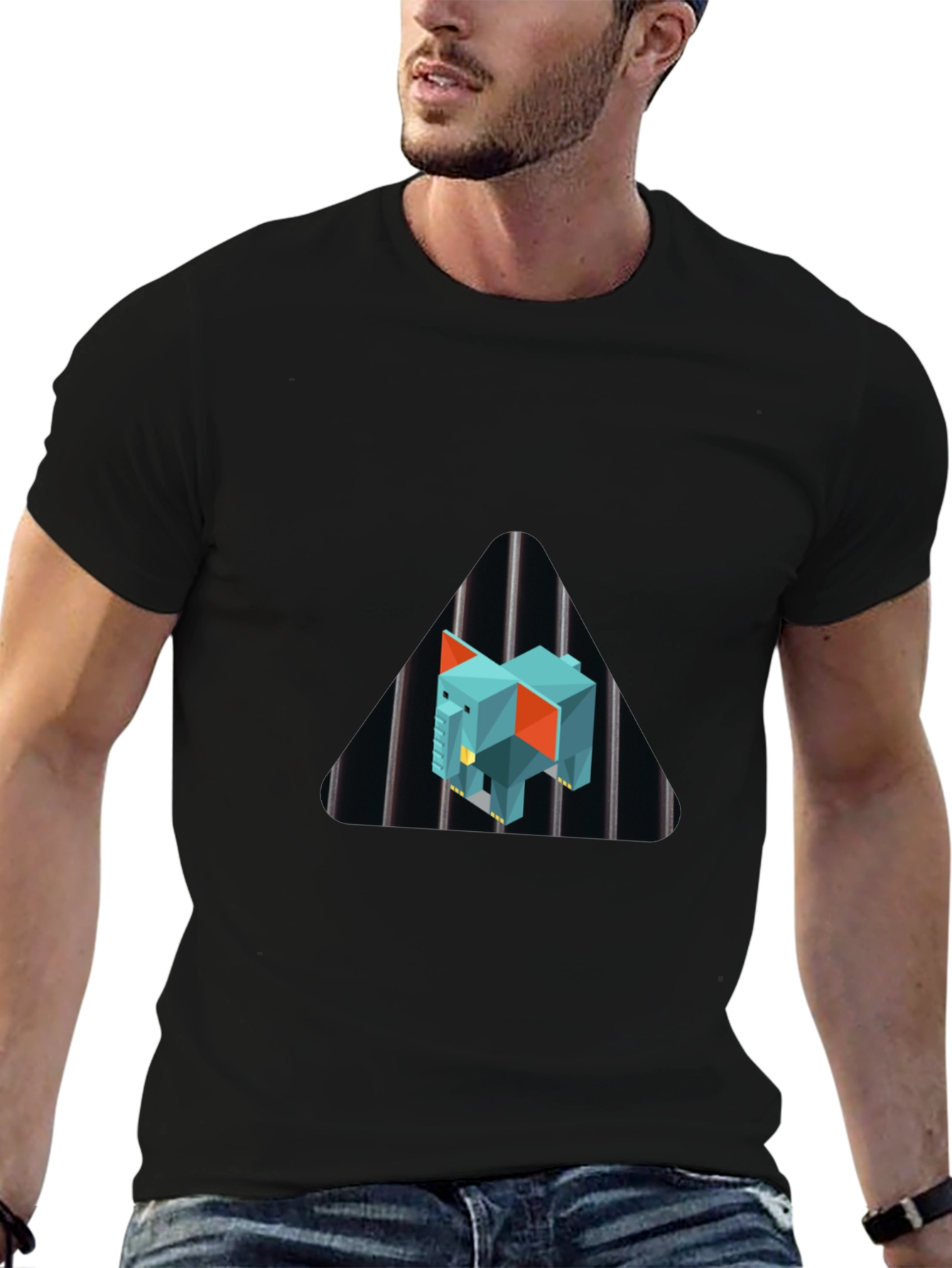 Geometric Elephant Graphic Black T-Shirt