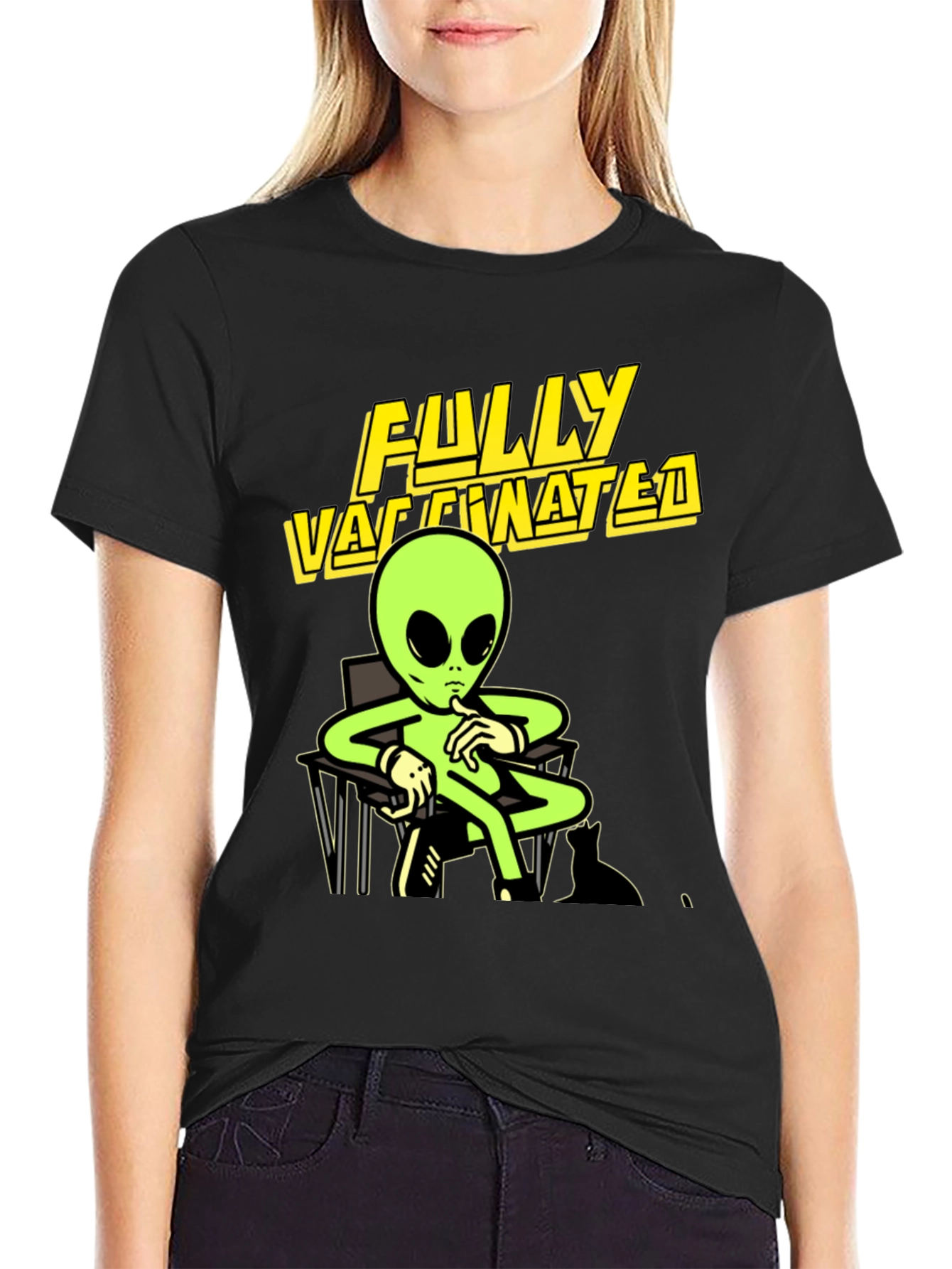 Fully Vaccinated Alien T-Shirt - Black