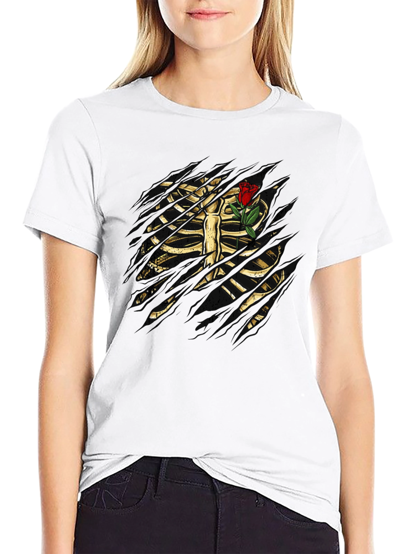 Skeleton Rib Cage Rose T-Shirt