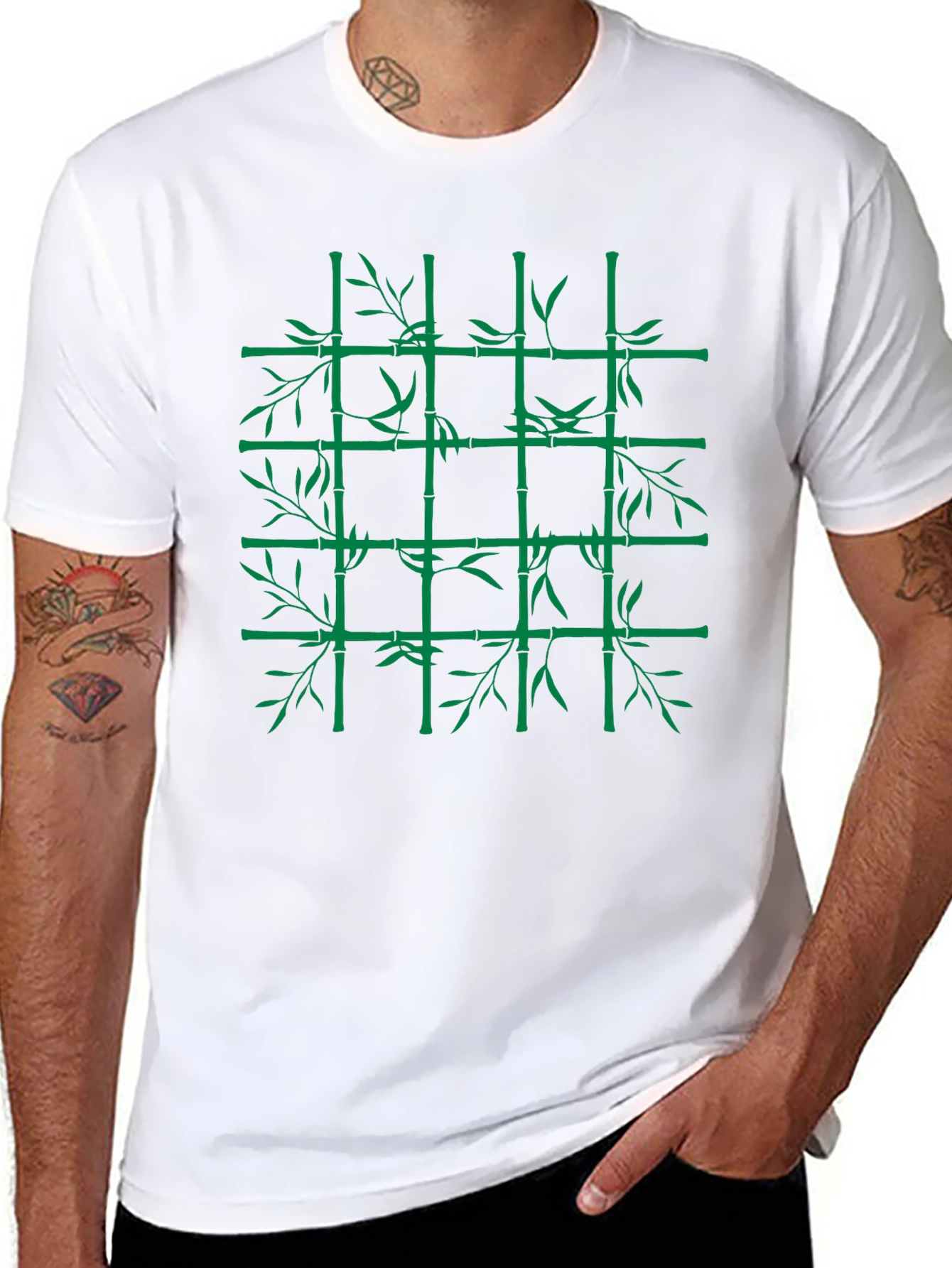 Bamboo Grid Graphic Tee - Nature Inspired Style