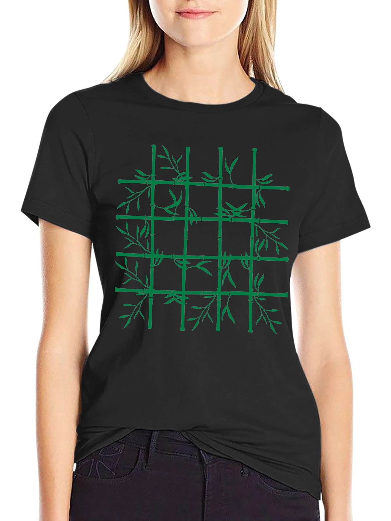 Bamboo Grid Graphic Tee - Nature Inspired Style