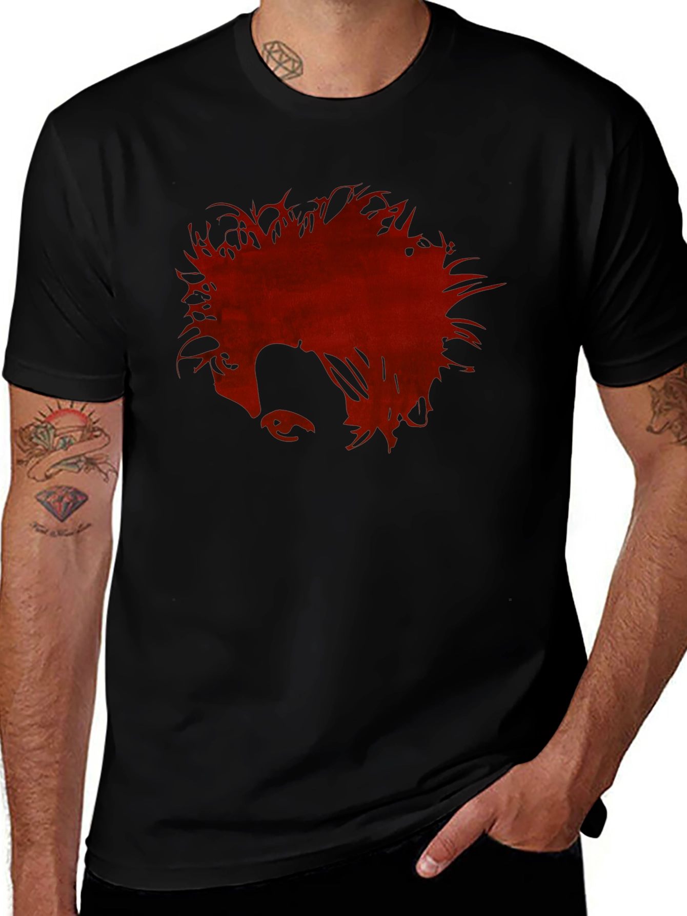 Mens Black Graphic Tee - Red Anime Profile