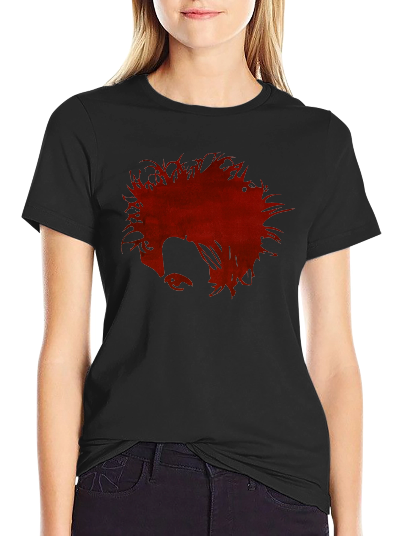 Mens Black Graphic Tee - Red Anime Profile