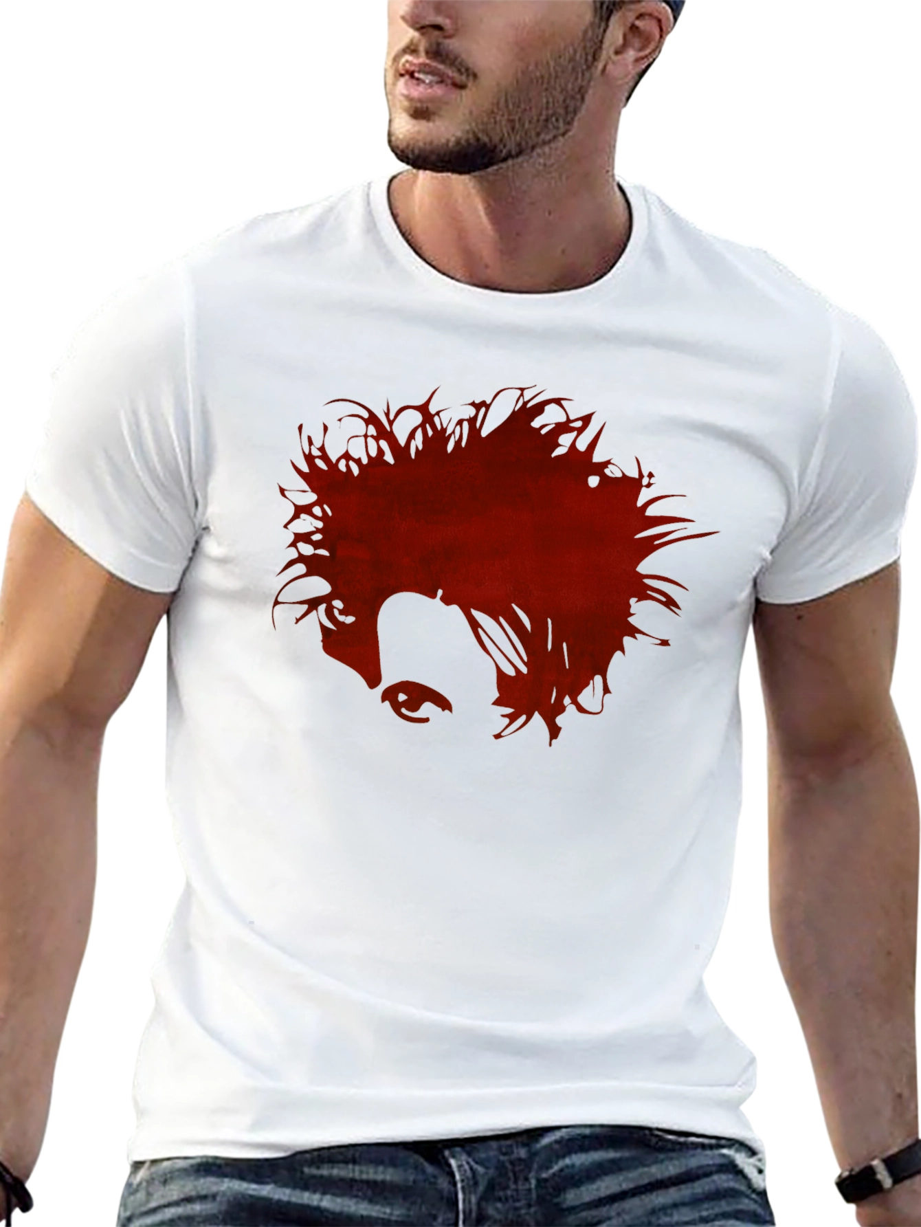 Mens Black Graphic Tee - Red Anime Profile