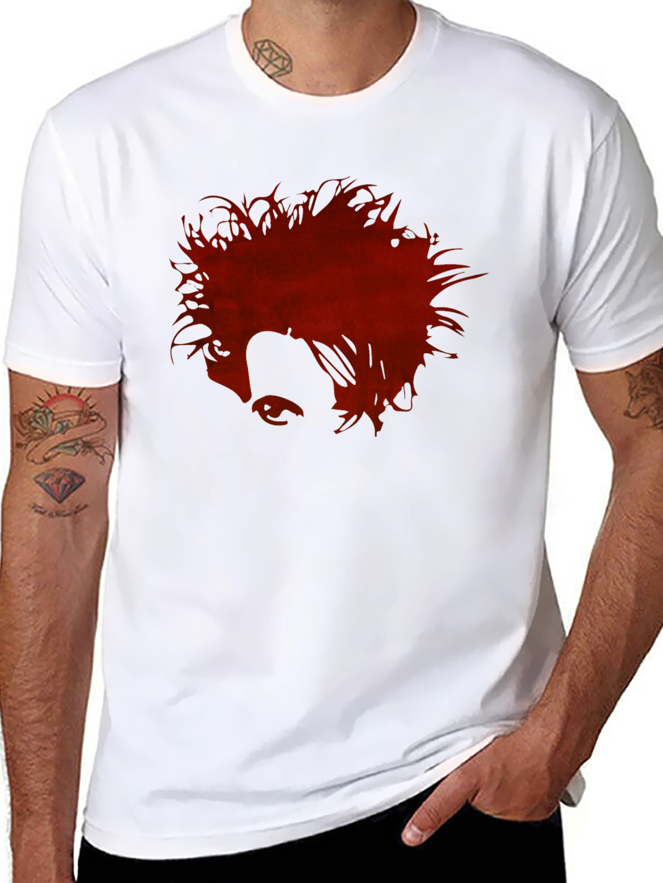 Mens Black Graphic Tee - Red Anime Profile