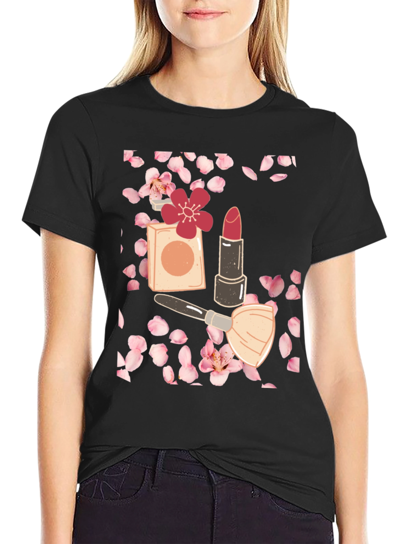 Blossom Beauty T-Shirt: Makeup & Floral Design