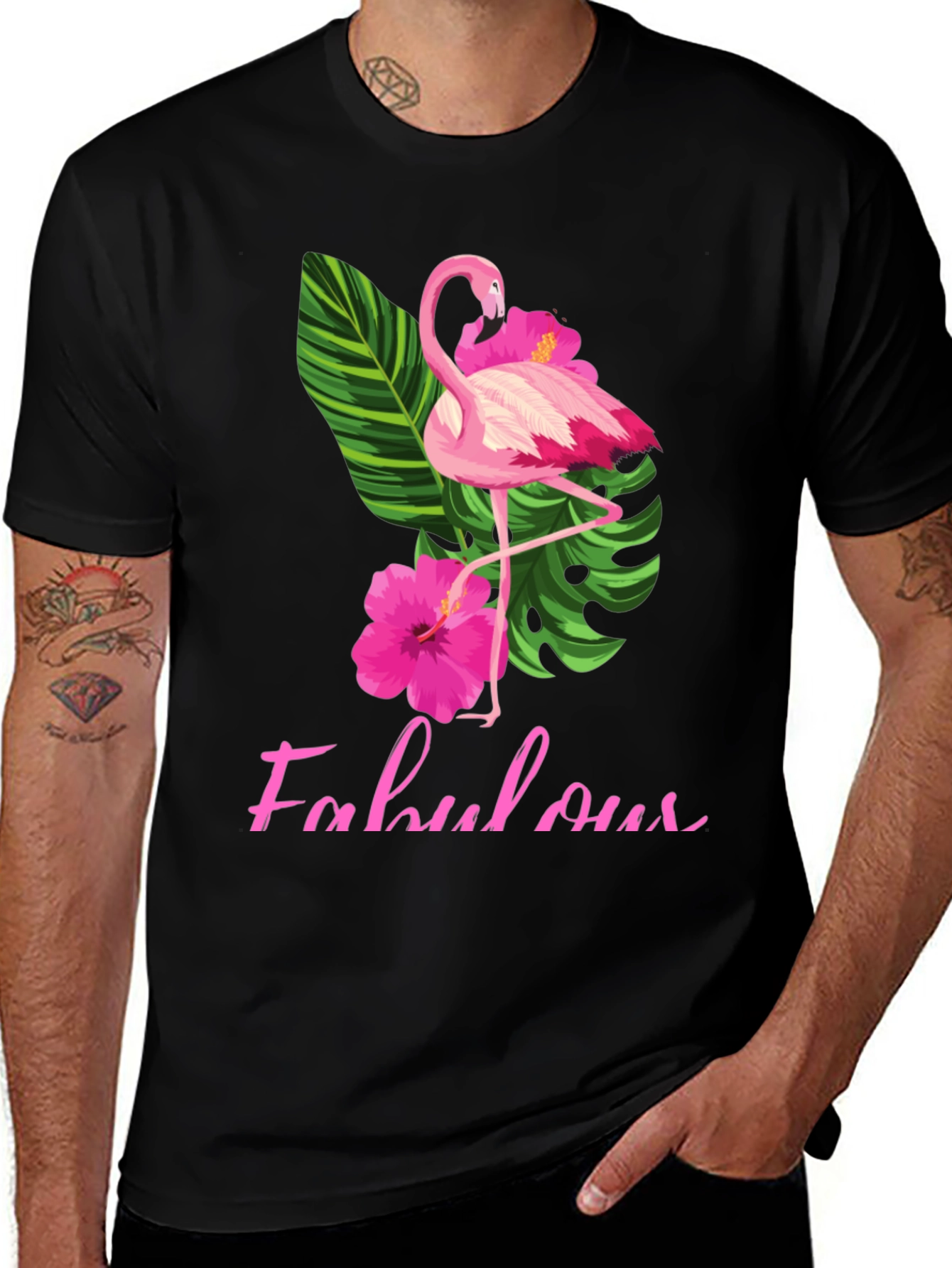 Fabulous Flamingo T-Shirt - Tropical Hibiscus Design