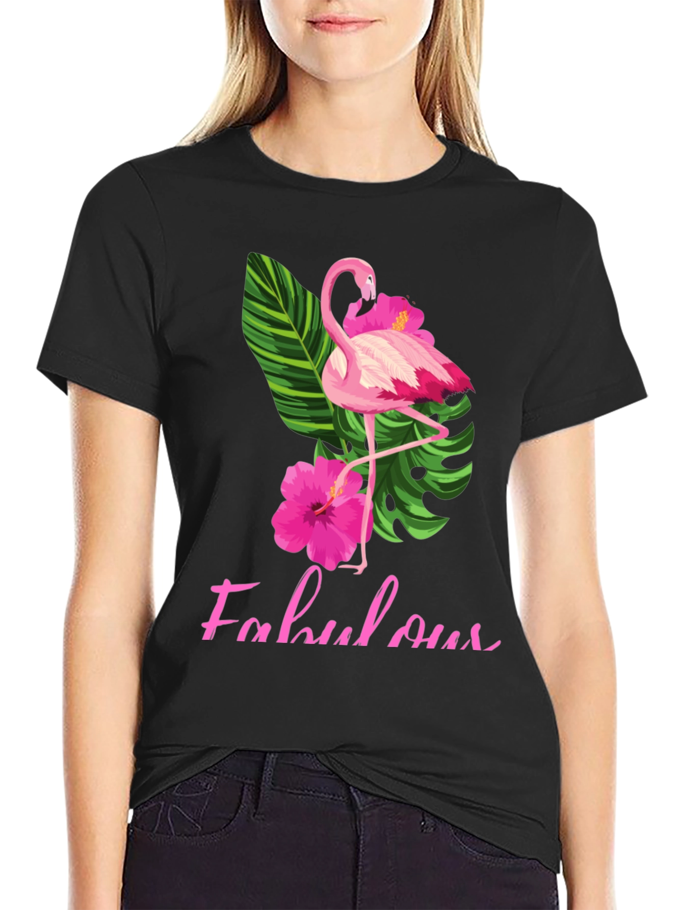 Fabulous Flamingo T-Shirt - Tropical Hibiscus Design
