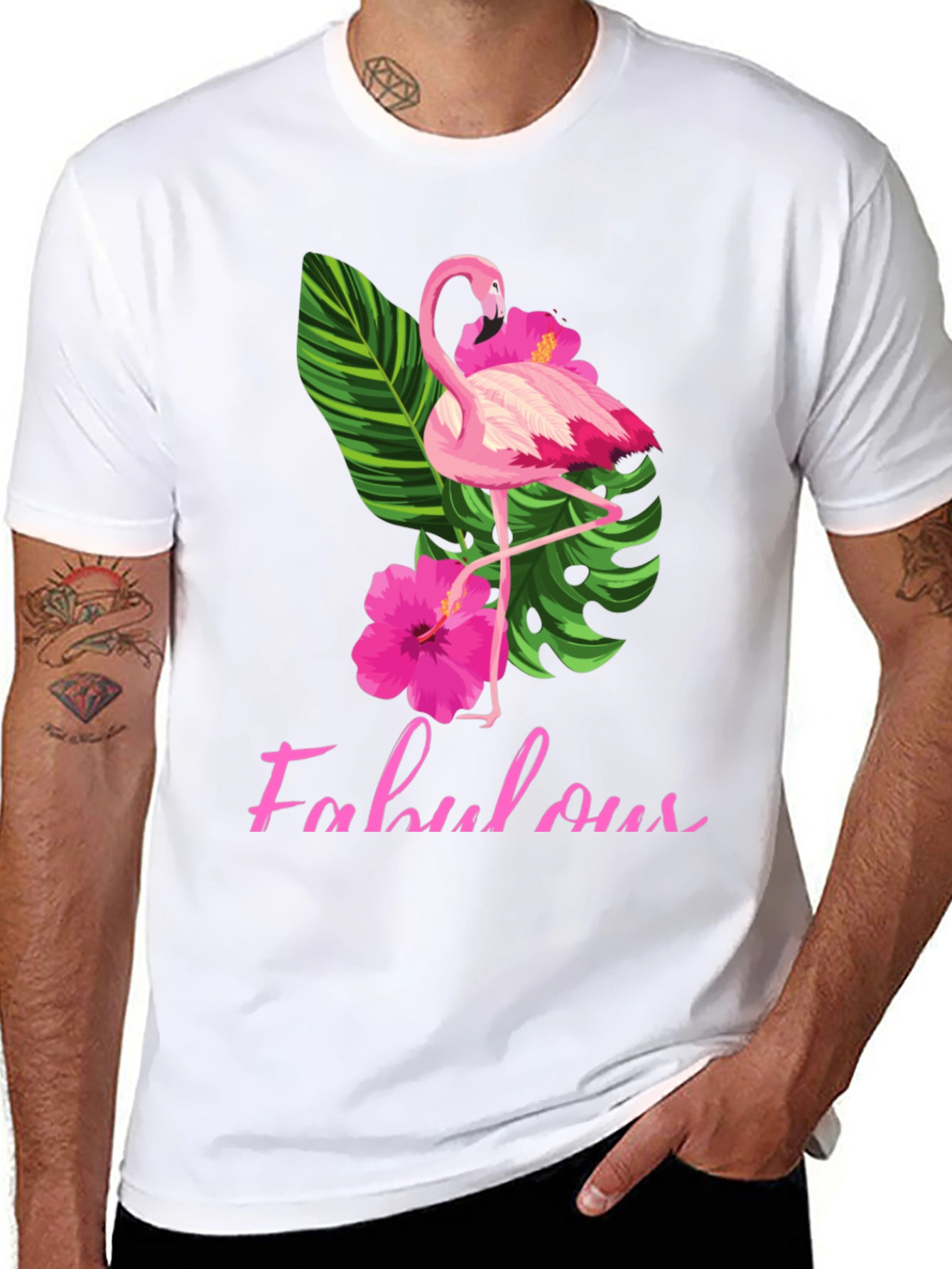 Fabulous Flamingo T-Shirt - Tropical Hibiscus Design