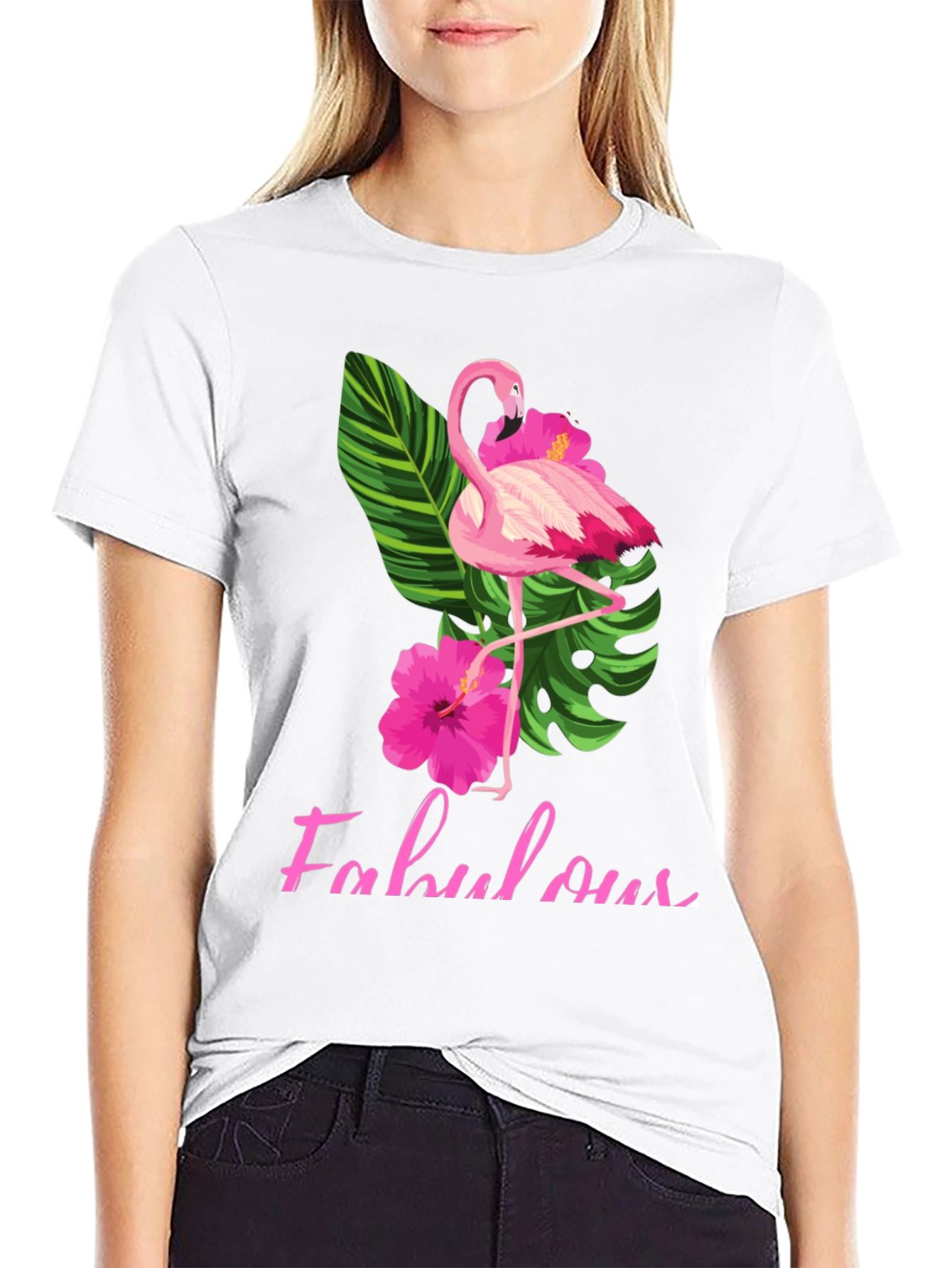 Fabulous Flamingo T-Shirt - Tropical Hibiscus Design