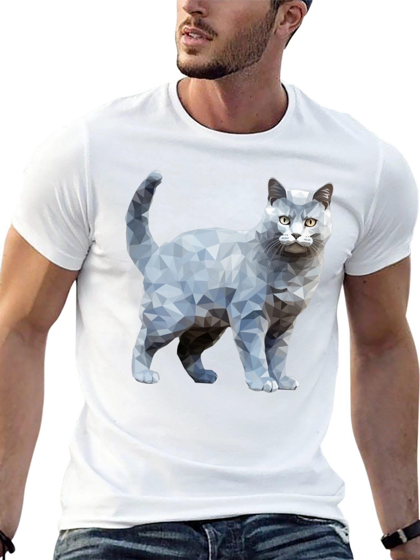 Geometric Cat Graphic Print T-Shirt