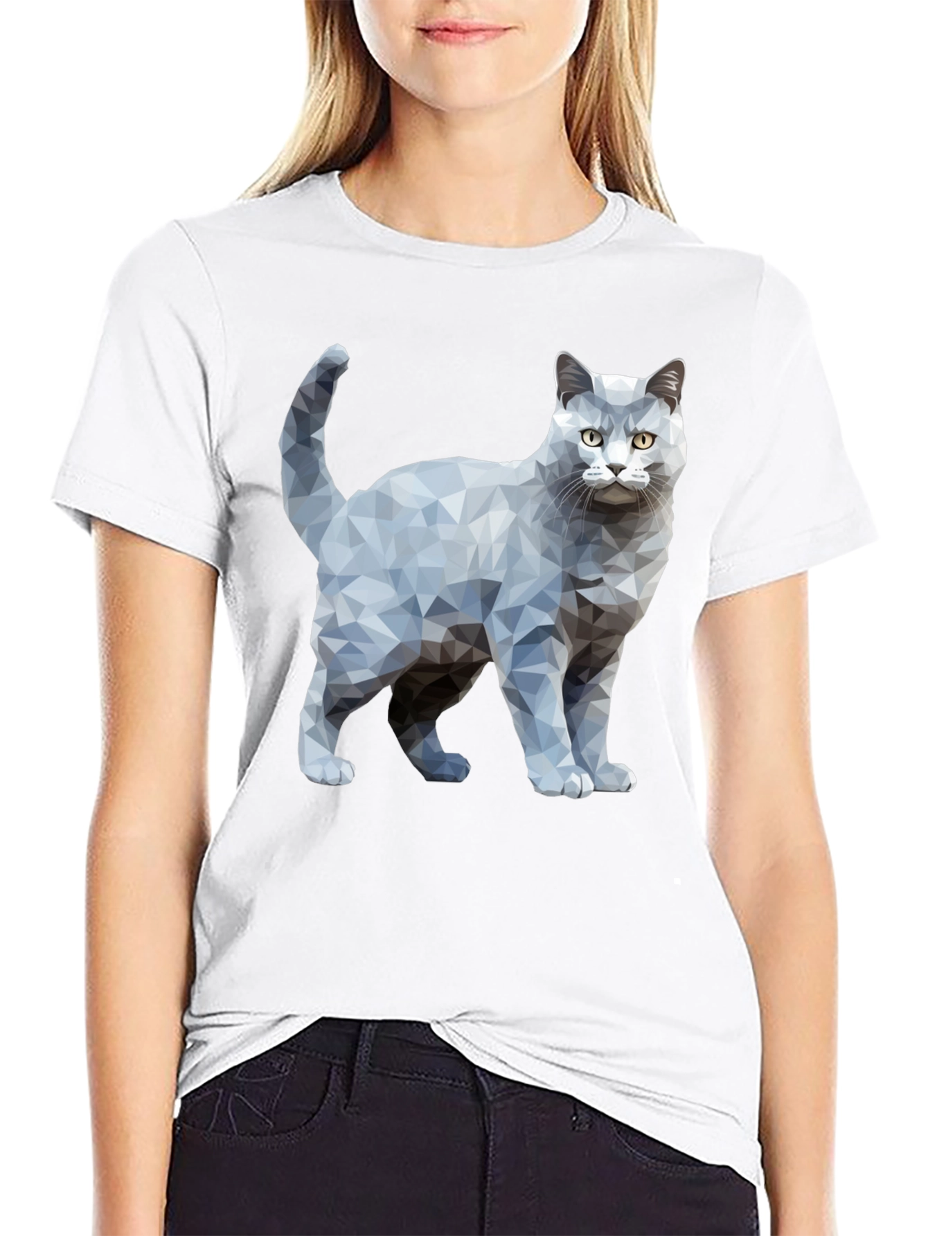 Geometric Cat Graphic Print T-Shirt