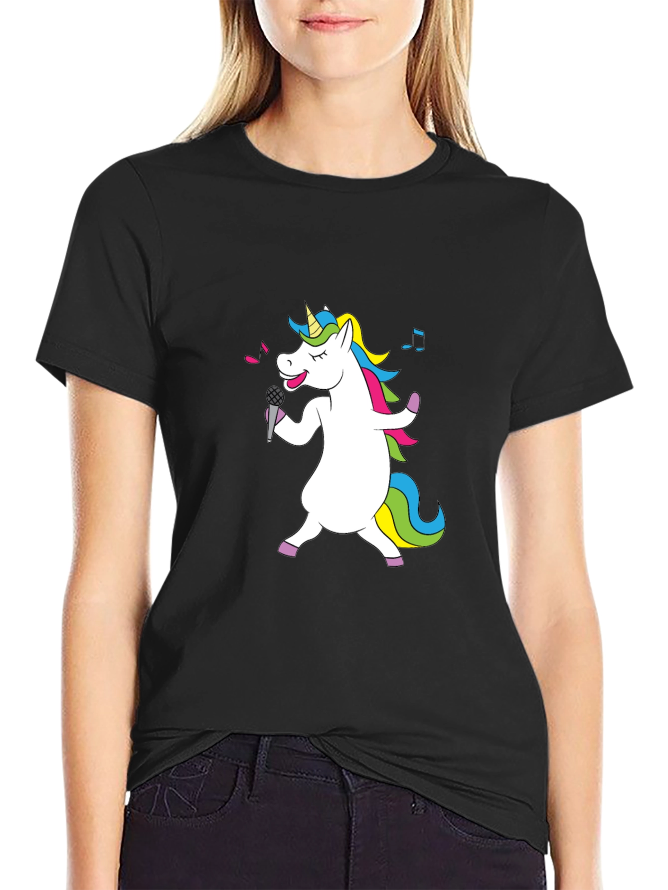 Singing Unicorn Black T-Shirt